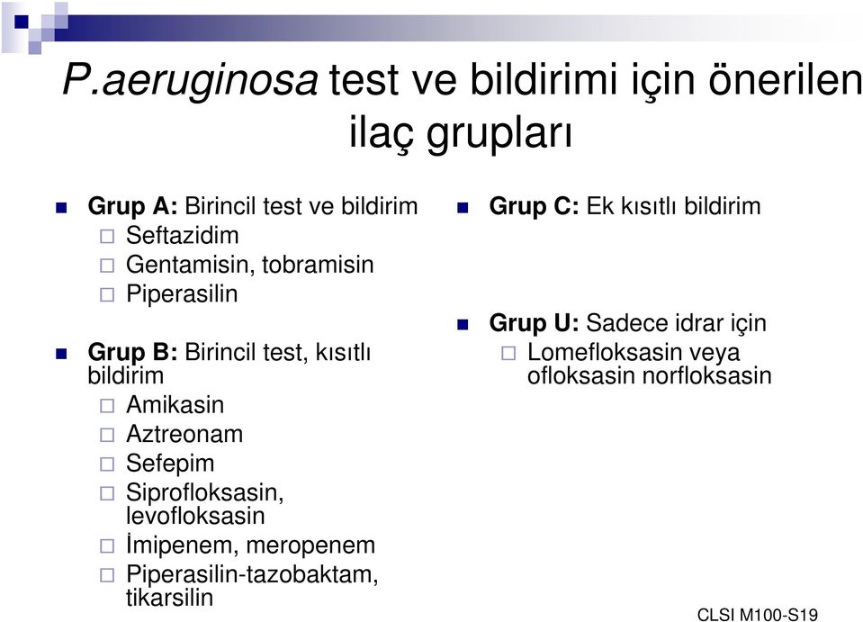 Aztreonam Sefepim Siprofloksasin, levofloksasin İmipenem, meropenem Piperasilin-tazobaktam,