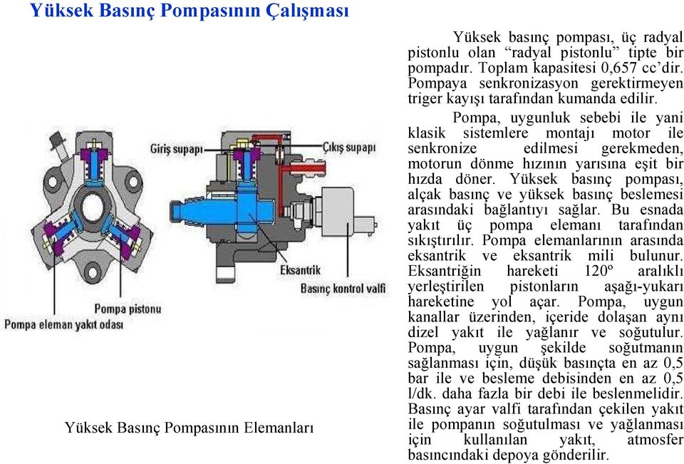 Pompa, uygunluk sebebi ile yani klasik sistemlere montajı motor ile senkronize edilmesi gerekmeden, motorun dönme hızının yarısına eşit bir hızda döner.