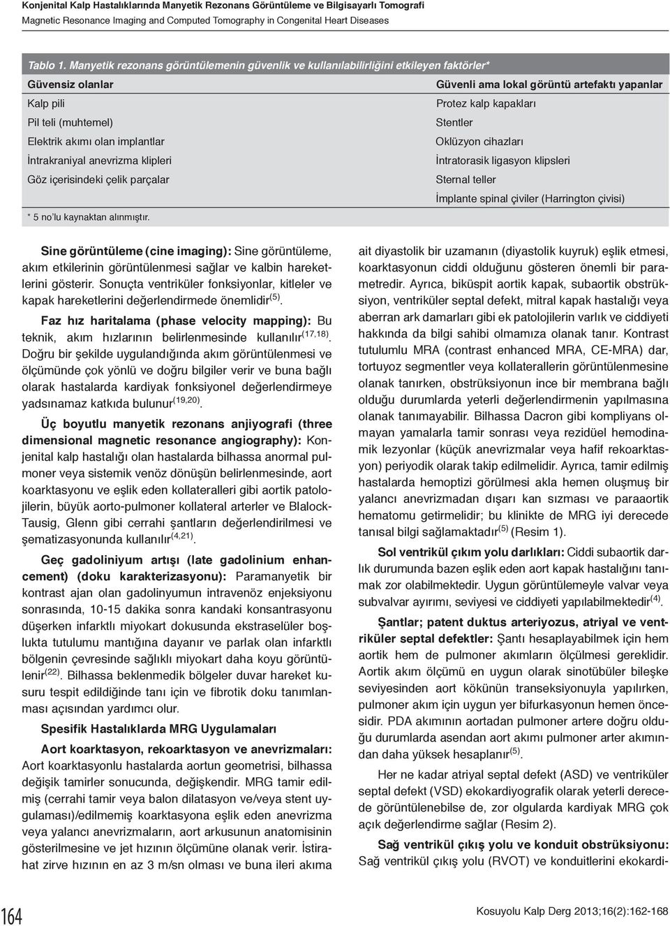 (muhtemel) Stentler Elektrik akımı olan implantlar Oklüzyon cihazları İntrakraniyal anevrizma klipleri İntratorasik ligasyon klipsleri Göz içerisindeki çelik parçalar Sternal teller İmplante spinal