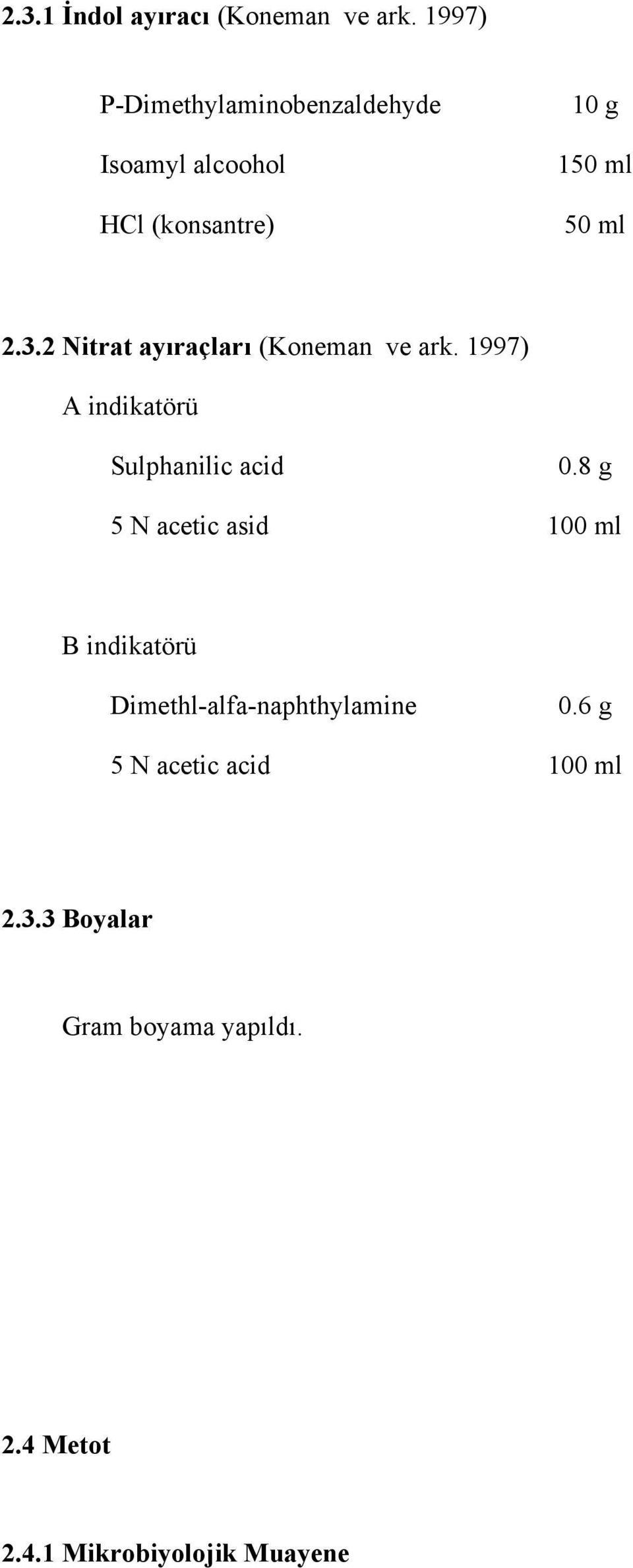 2 Nitrat ayıraçları (Koneman ve ark. 1997) A indikatörü Sulphanilic acid 0.