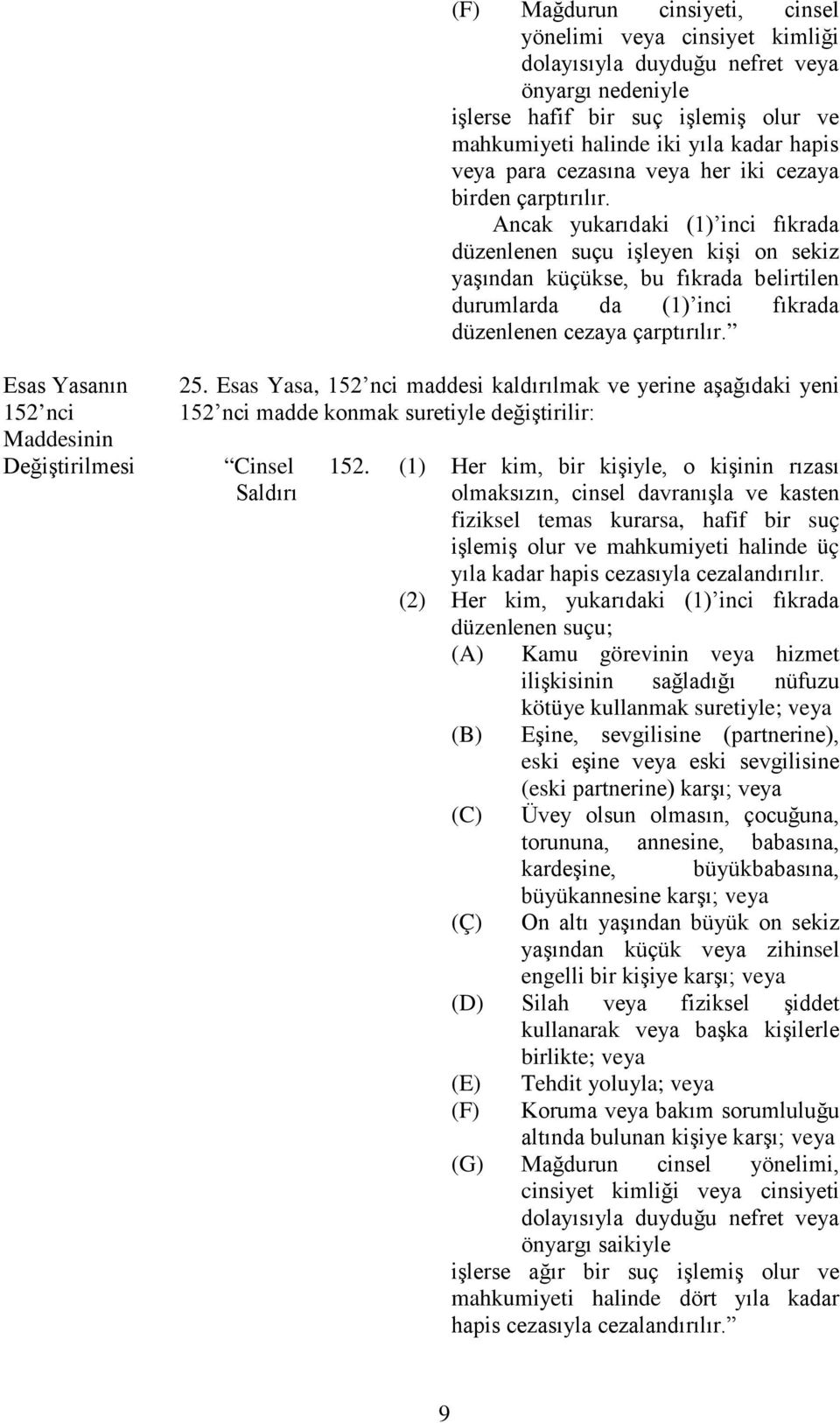 Ancak yukarıdaki (1) inci fıkrada düzenlenen suçu işleyen kişi on sekiz yaşından küçükse, bu fıkrada belirtilen durumlarda da (1) inci fıkrada düzenlenen cezaya çarptırılır. 152 nci 25.