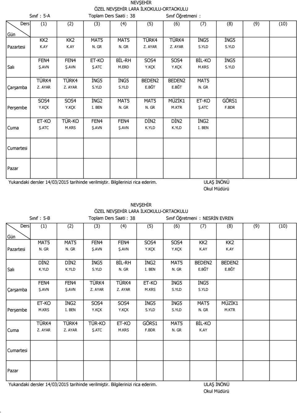 FEN4 FEN4 DİN2 DİN2 İNG2 ŞATC MKRS ŞAVN ŞAVN KYLD KYLD I BEN rtesi Sınıf : 5-B Toplam Saati : 38 Sınıf Öğretmeni : NESRİN EVREN tesi MAT5 MAT5 FEN4 FEN4 SOS4 SOS4 KK2 KK2 N GR N GR ŞAVN ŞAVN YKÇK