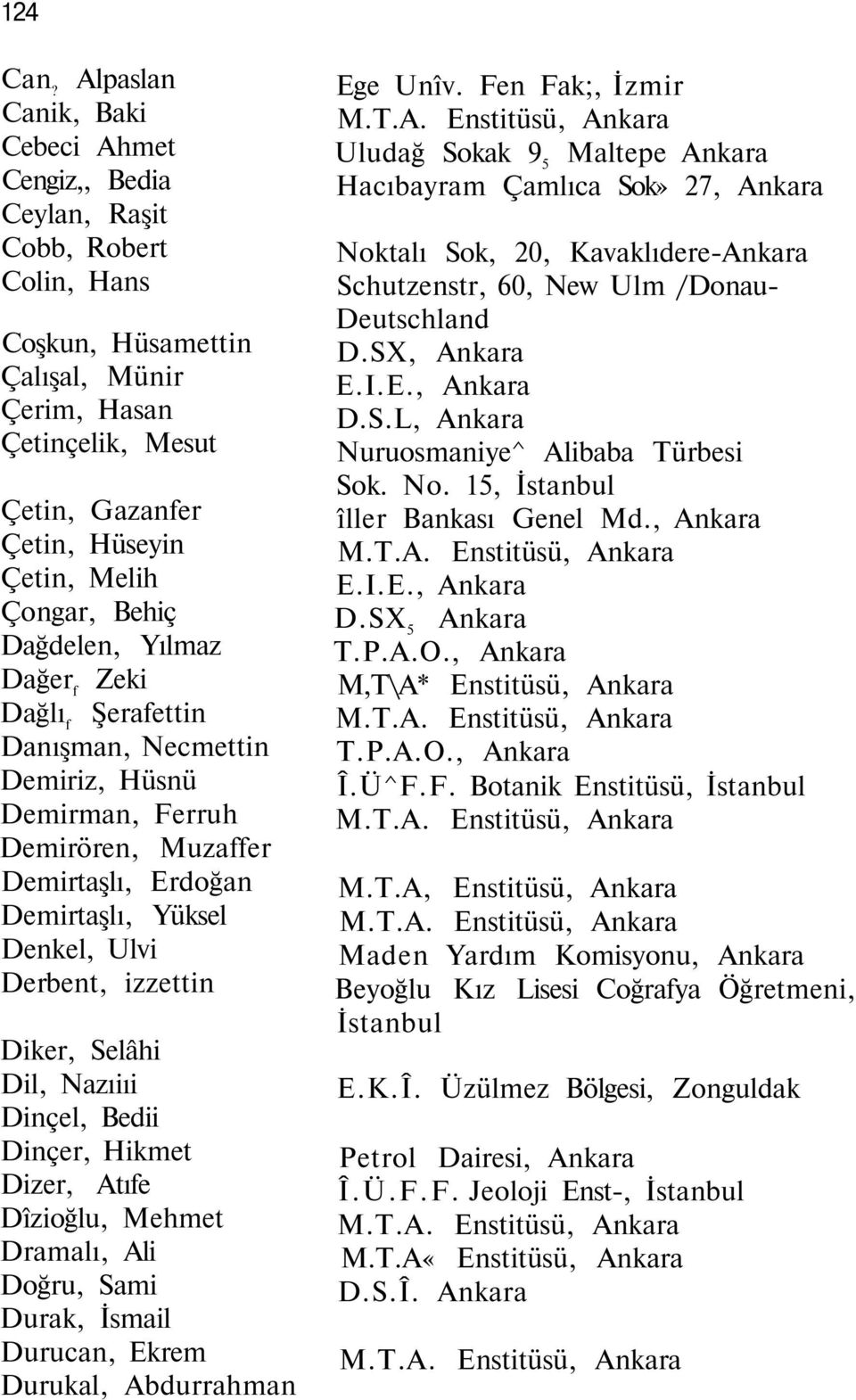 Çongar, Behiç Dağdelen, Yılmaz Dağer f Zeki Dağlı f Şerafettin Danışman, Necmettin Demiriz, Hüsnü Demirman, Ferruh Demirören, Muzaffer Demirtaşlı, Erdoğan Demirtaşlı, Yüksel Denkel, Ulvi Derbent,