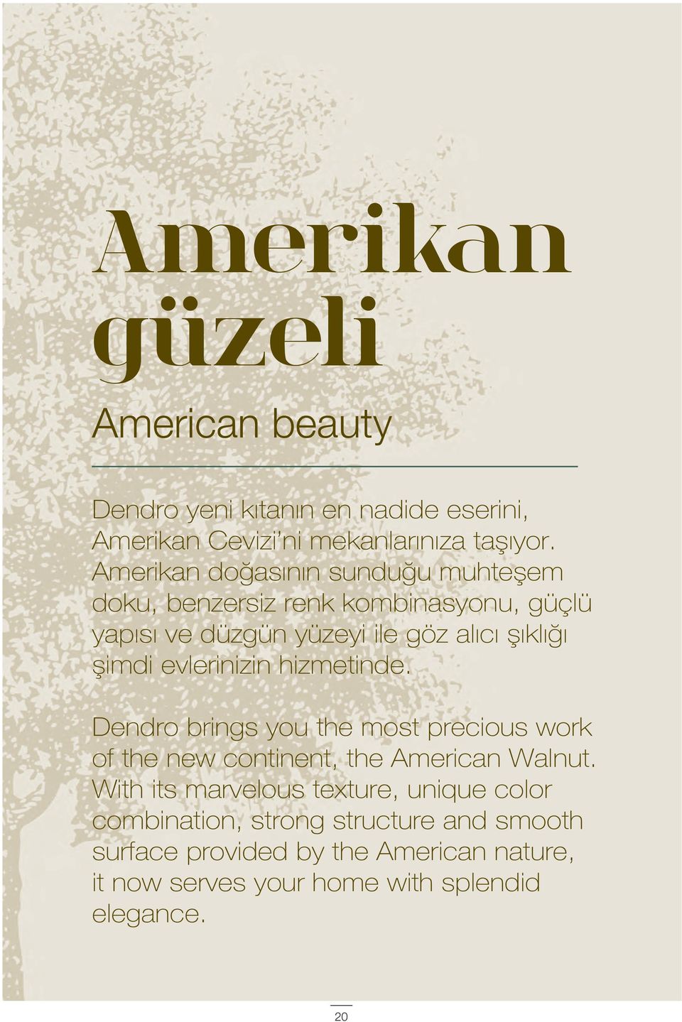 evlerinizin hizmetinde. Dendro brings you the most precious work of the new continent, the American Walnut.