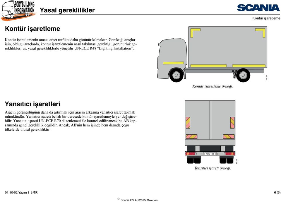 356 364 Kontür işaretleme örneği. Yansıtıcı işaretleri Aracın görünürlüğünü daha da artırmak için aracın arkasına yansıtıcı işaret takmak mümkündür.