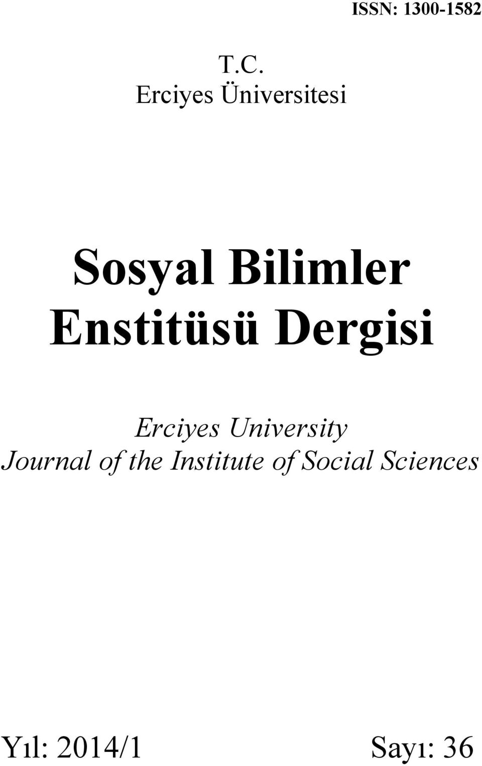 Enstitüsü Dergisi Erciyes University