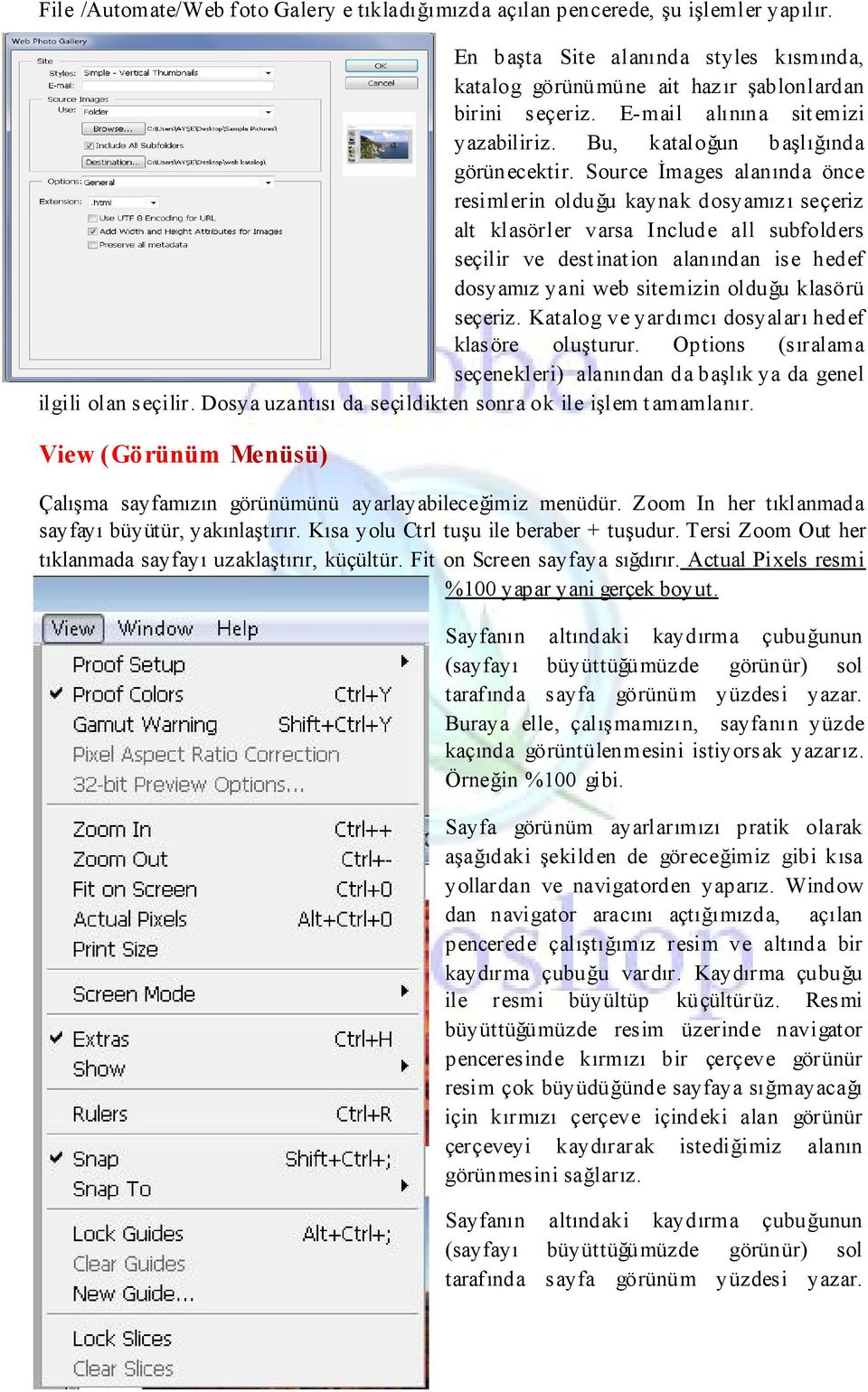 Source İmages alanında önce resimlerin olduğu kaynak dosyamız ı seçeriz alt klasörler varsa Include all subfolders seçilir ve dest inat ion alanından ise hedef dosyamız yani web sitemizin olduğu