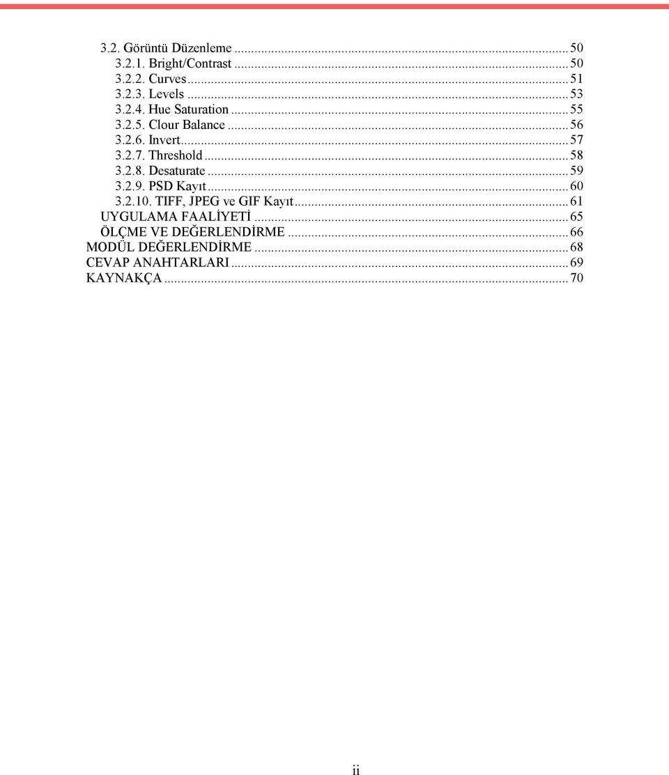 3.2.8. Desaturate...59 3.2.9. PSD Kayıt...60 3.2.10. TIFF, JPEG ve GIF Kayıt.