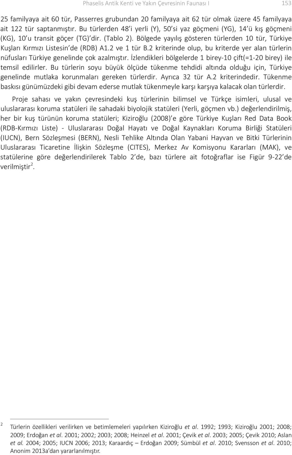 Bölgede yayılış gösteren türlerden 10 tür, Türkiye Kuşları Kırmızı Listesin de (RDB) A1.2 ve 1 tür B.2 kriterinde olup, bu kriterde yer alan türlerin nüfusları Türkiye genelinde çok azalmıştır.