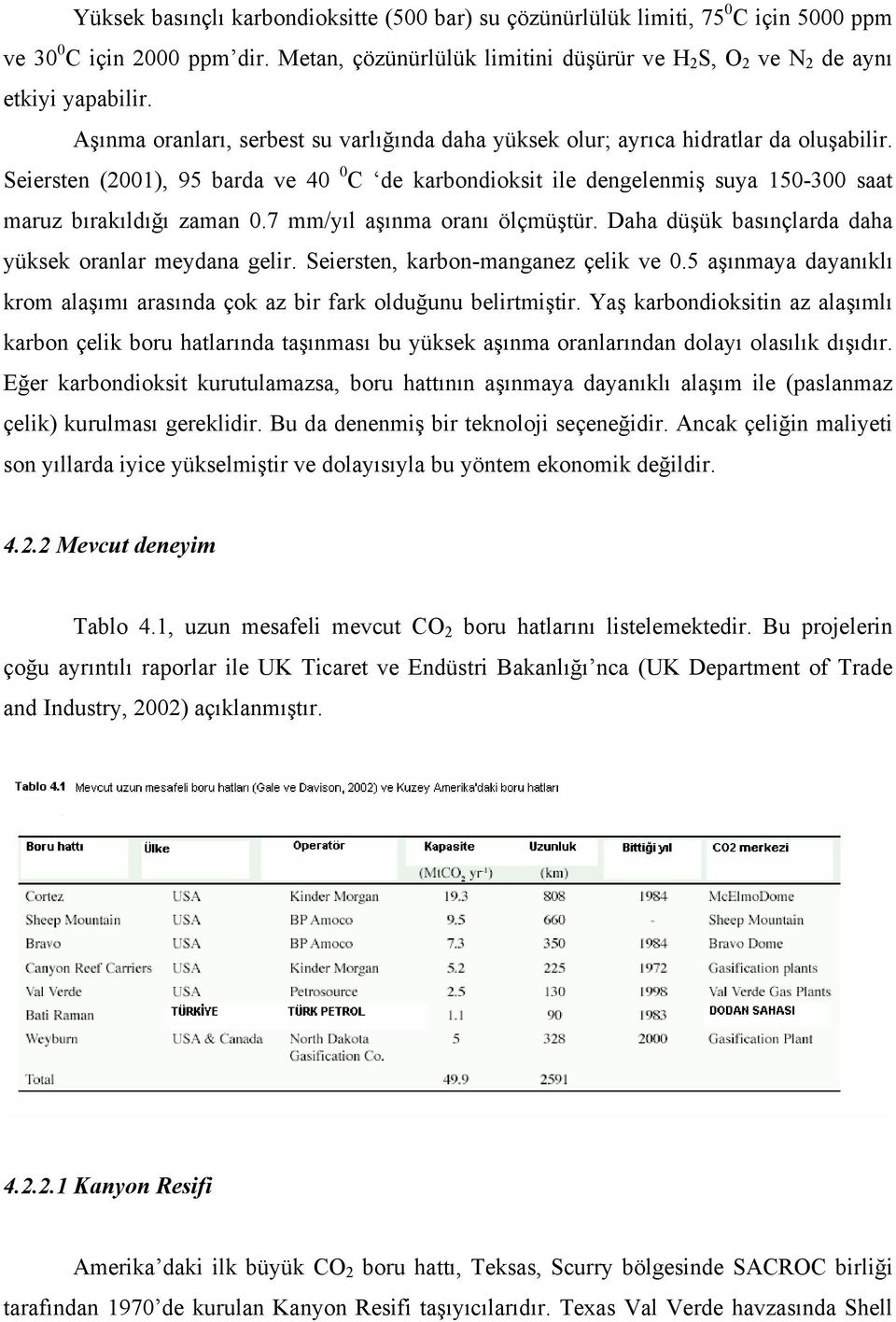 Seiersten (2001), 95 barda ve 40 0 C de karbondioksit ile dengelenmiş suya 150-300 saat maruz bırakıldığı zaman 0.7 mm/yıl aşınma oranı ölçmüştür.