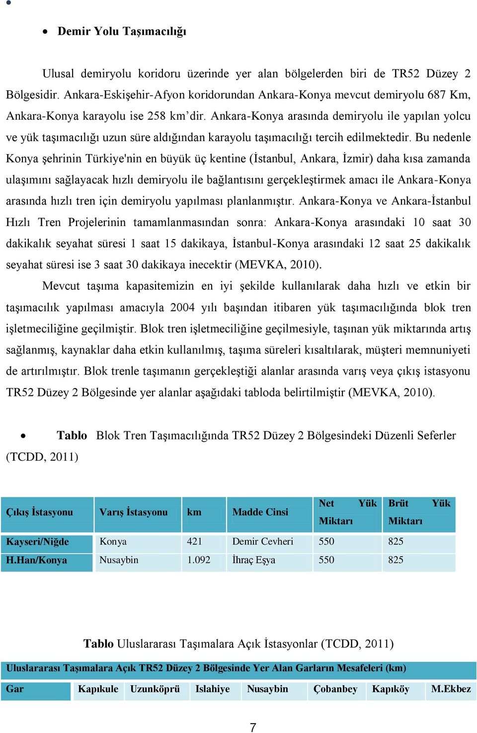 Ankara-Konya arasında demiryolu ile yapılan yolcu ve yük taşımacılığı uzun süre aldığından karayolu taşımacılığı tercih edilmektedir.