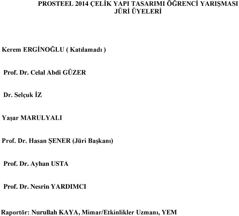 Selçuk İZ Yaşar MARULYALI Prof. Dr. Hasan ŞENER (Jüri Başkanı) Prof. Dr. Ayhan USTA Prof.