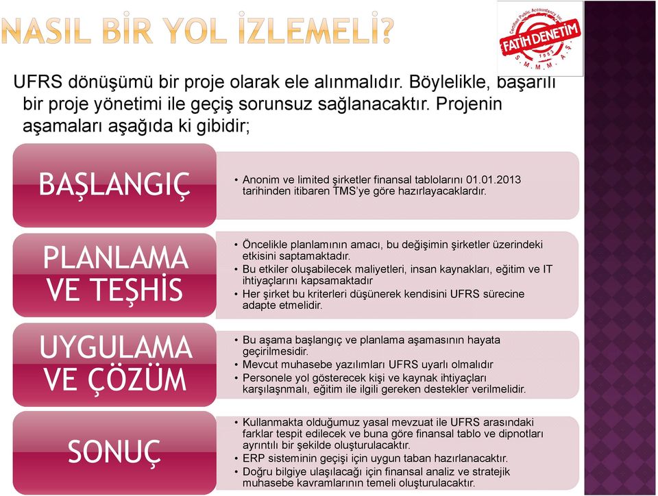 PLANLAMA VE TEŞHİS UYGULAMA VE ÇÖZÜM SONUÇ Öncelikle planlamının amacı, bu değişimin şirketler üzerindeki etkisini saptamaktadır.