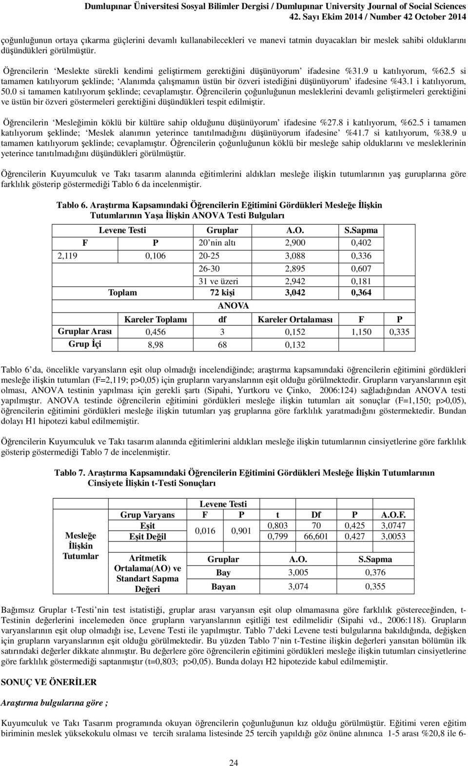 5 si tamamen katılıyorum şeklinde; Alanımda çalışmamın üstün bir özveri istediğini düşünüyorum ifadesine %43.1 i katılıyorum, 50.0 si tamamen katılıyorum şeklinde; cevaplamıştır.