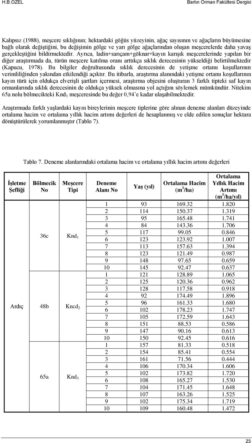 Ayrıca, ladin+sarıçam+göknar+kayın karışık meşcerelerinde yapılan bir diğer araştırmada da, türün meşcere katılma oranı arttıkça sıklık derecesinin yükseldiği belirtilmektedir (Kapucu, 1978).