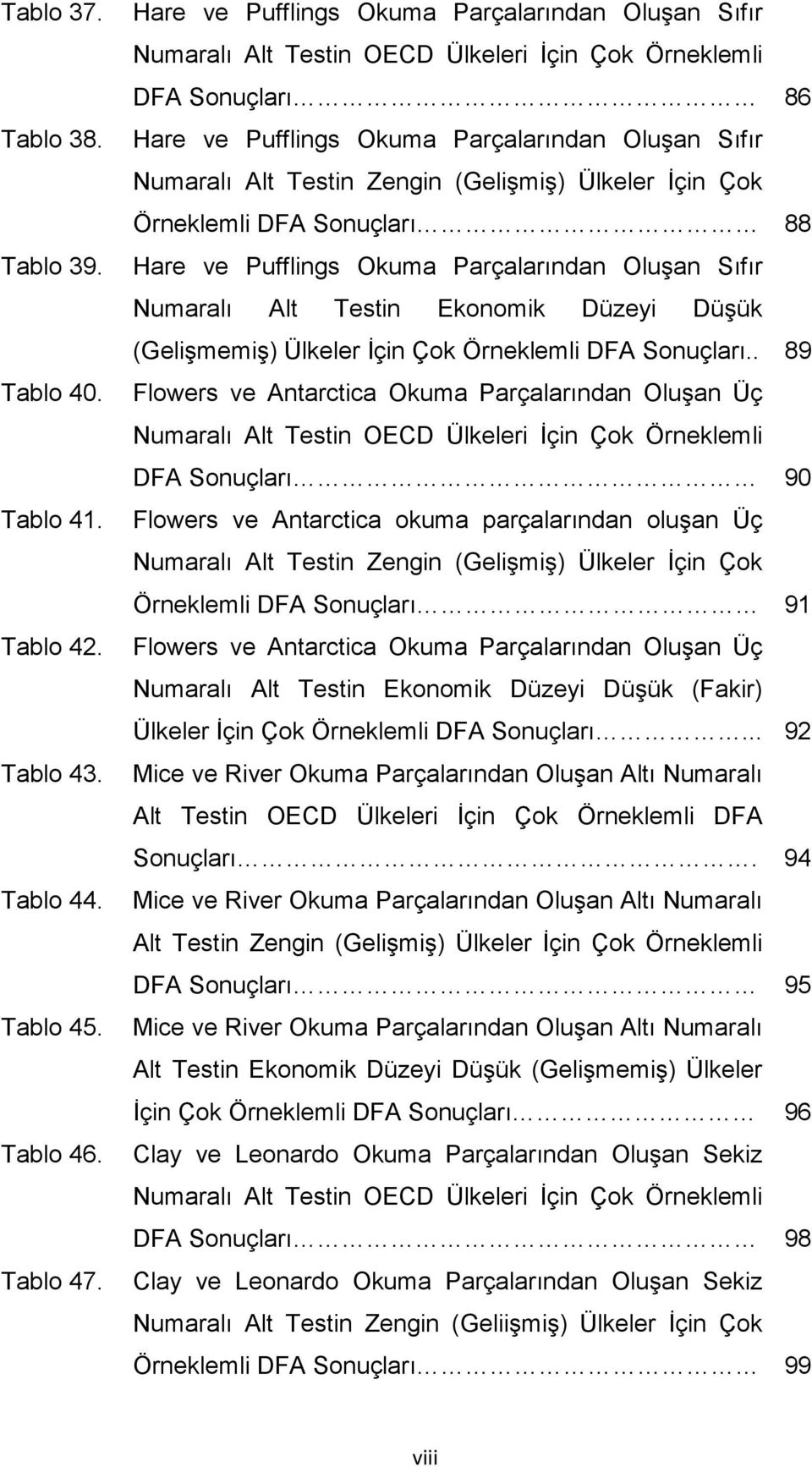 (Gelişmiş) Ülkeler İçin Çok Örneklemli DFA Sonuçları 88 Hare ve Pufflings Okuma Parçalarından Oluşan Sıfır Numaralı Alt Testin Ekonomik Düzeyi Düşük (Gelişmemiş) Ülkeler İçin Çok Örneklemli DFA