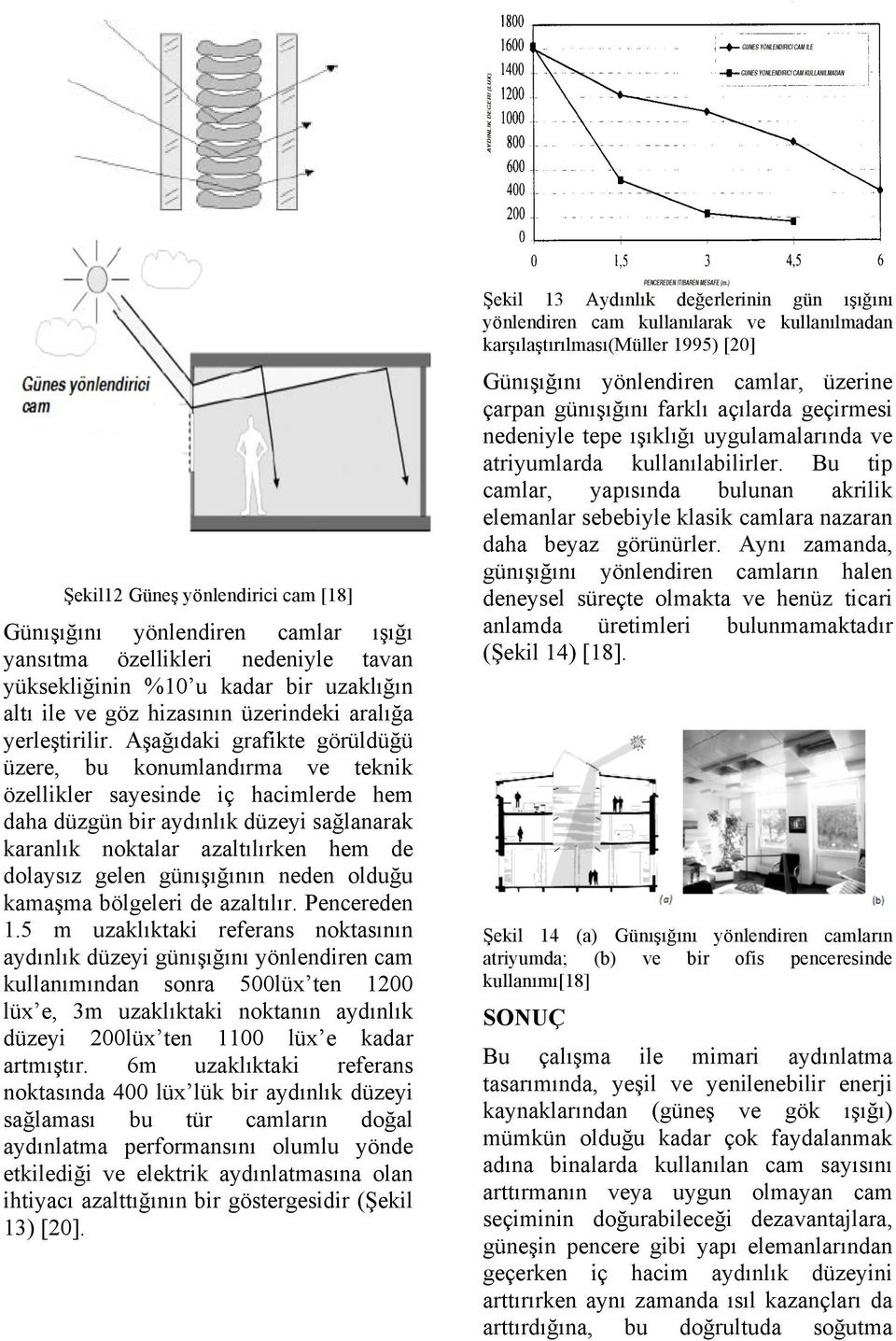 Aşağıdaki grafikte görüldüğü üzere, bu konumlandırma ve teknik özellikler sayesinde iç hacimlerde hem daha düzgün bir aydınlık düzeyi sağlanarak karanlık noktalar azaltılırken hem de dolaysız gelen