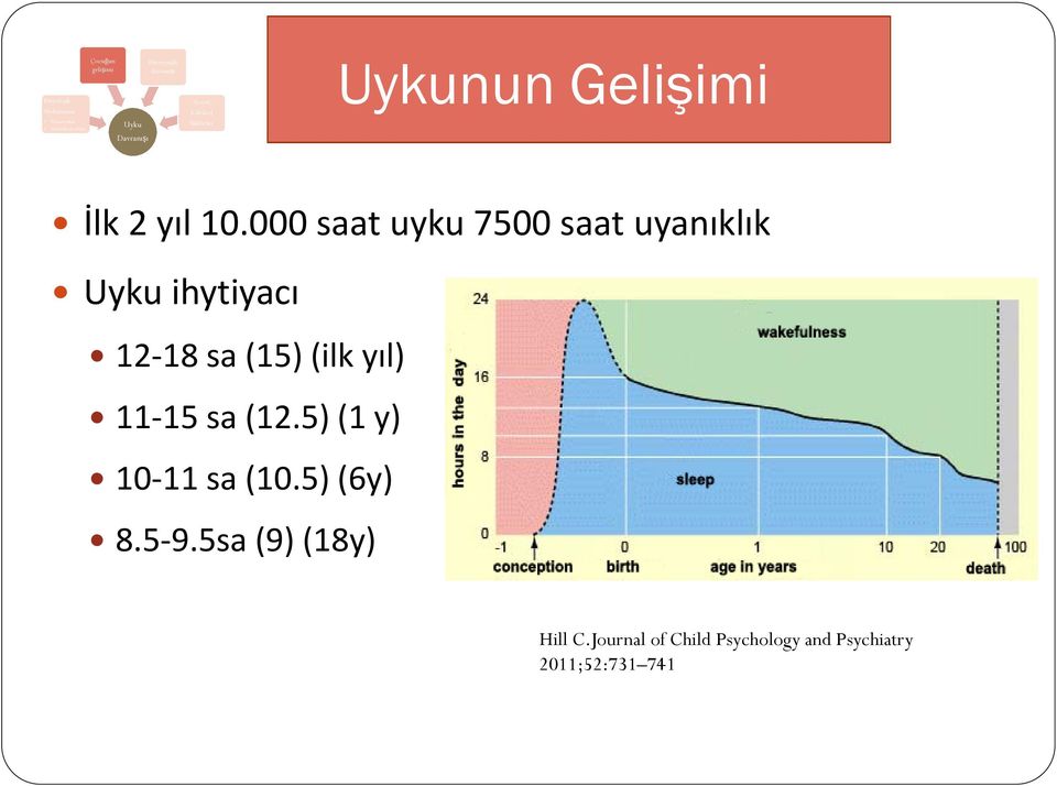 000 saat uyku 7500 saat uyanıklık Uyku ihytiyacı 12-18 sa (15) (ilk yıl) 11-15 sa (12.