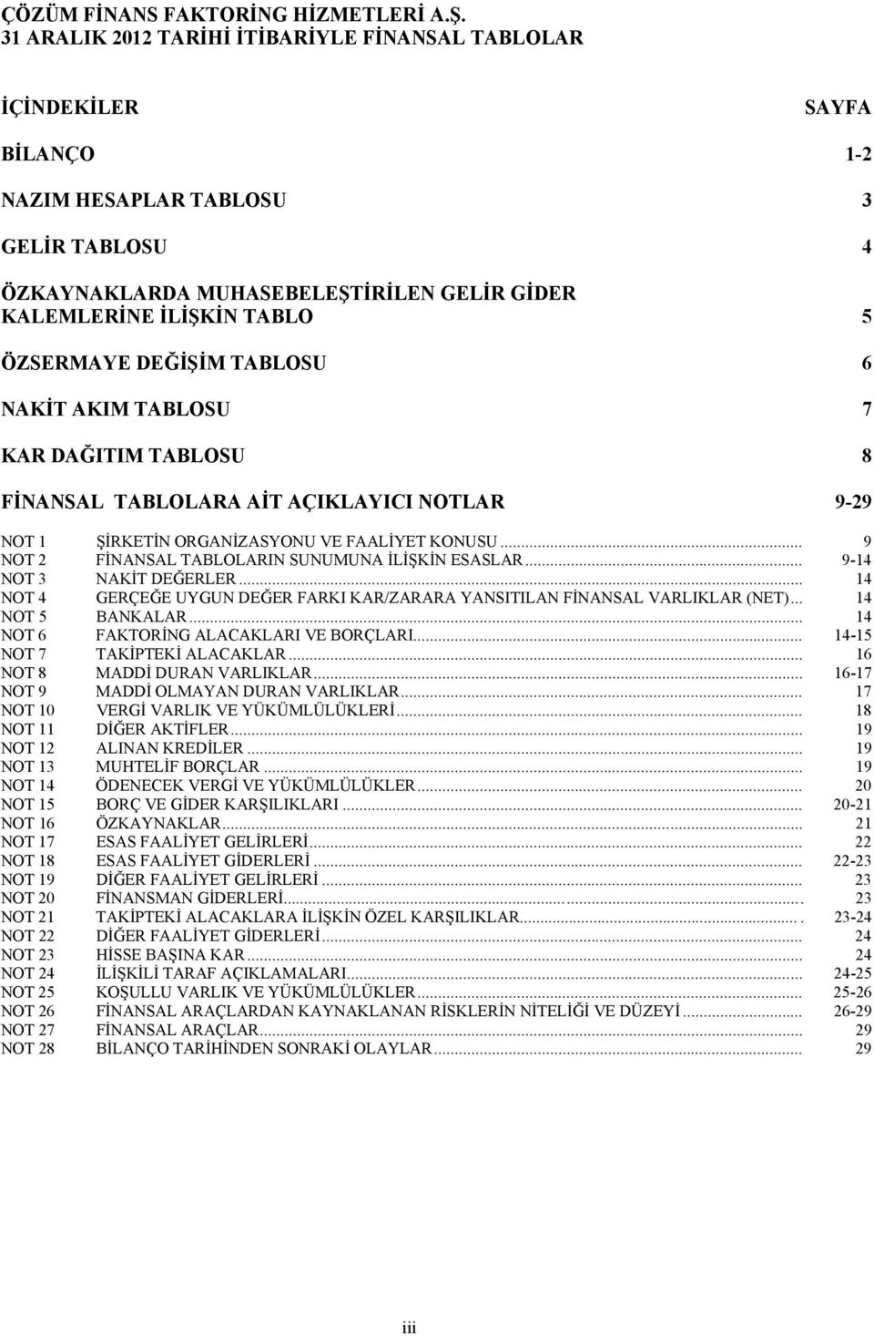 .. 9 NOT 2 FİNANSAL TABLOLARIN SUNUMUNA İLİŞKİN ESASLAR... 9-14 NOT 3 NAKİT DEĞERLER... 14 NOT 4 GERÇEĞE UYGUN DEĞER FARKI KAR/ZARARA YANSITILAN FİNANSAL VARLIKLAR (NET)... 14 NOT 5 BANKALAR.