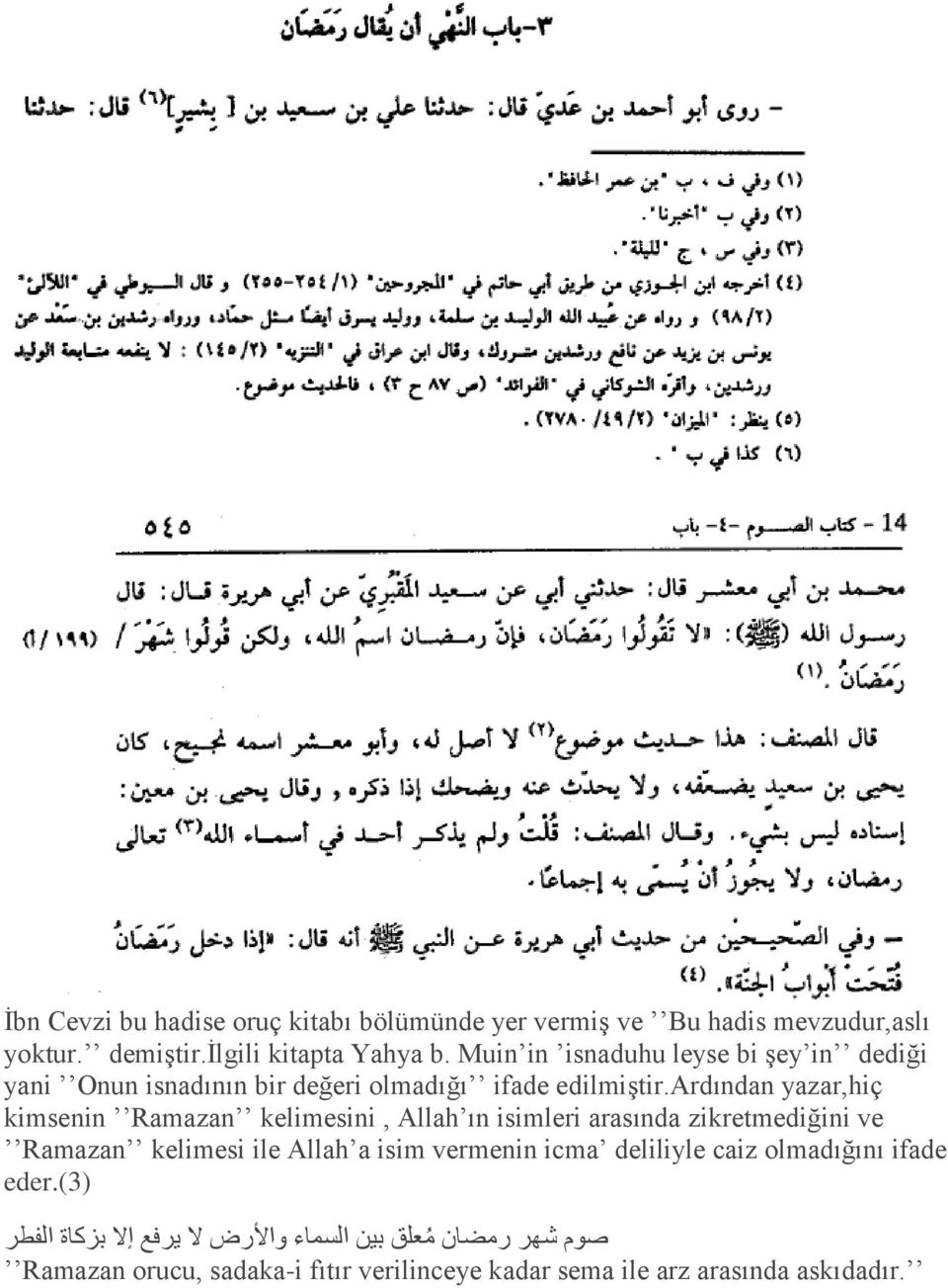 ardından yazar,hiç kimsenin Ramazan kelimesini, Allah ın isimleri arasında zikretmediğini ve Ramazan kelimesi ile Allah a isim