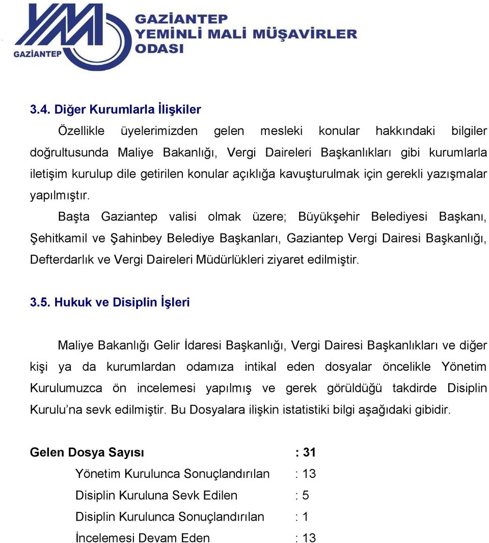 Başta Gaziantep valisi olmak üzere; Büyükşehir Belediyesi Başkanı, Şehitkamil ve Şahinbey Belediye Başkanları, Gaziantep Vergi Dairesi Başkanlığı, Defterdarlık ve Vergi Daireleri Müdürlükleri ziyaret