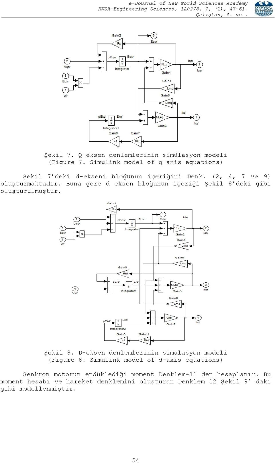 Buna göre d eksen bloğunun içeriği Şekil 8 deki gibi oluşturulmuştur. Şekil 8. D-eksen denlemlerinin simülasyon modeli (Figure 8.