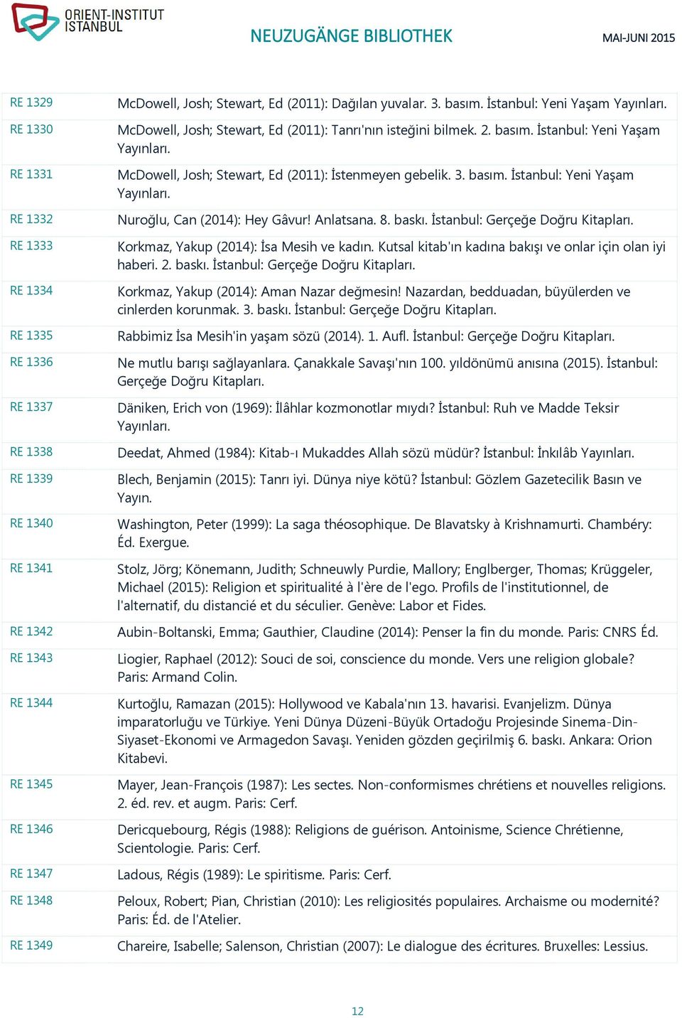 3. basım. İstanbul: Yeni Yaşam Nuroğlu, Can (2014): Hey Gâvur! Anlatsana. 8. baskı. İstanbul: Gerçeğe Doğru Kitapları. Korkmaz, Yakup (2014): İsa Mesih ve kadın.