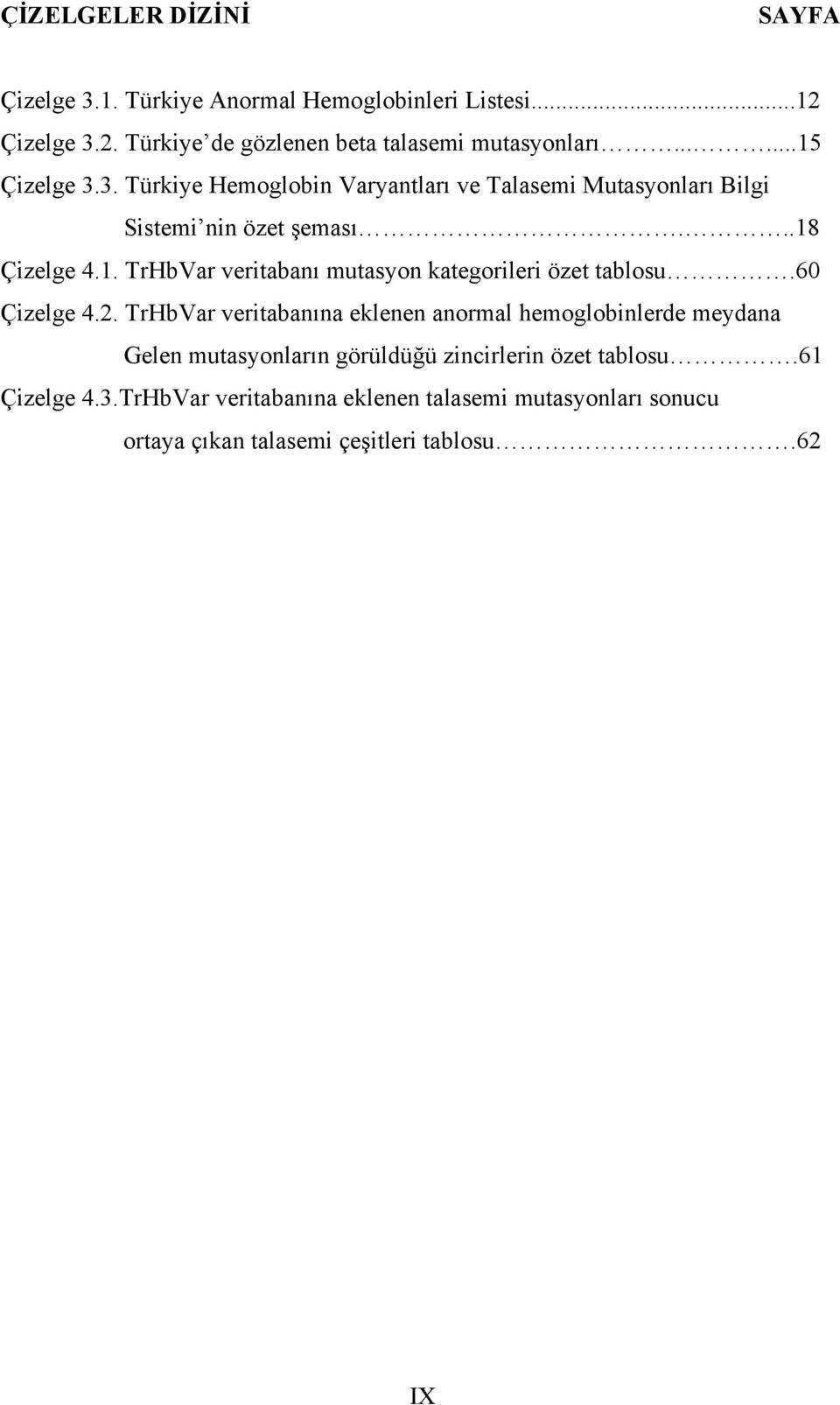 60 Çizelge 4.2. TrHbVar veritabanına eklenen anormal hemoglobinlerde meydana Gelen mutasyonların görüldüğü zincirlerin özet tablosu.