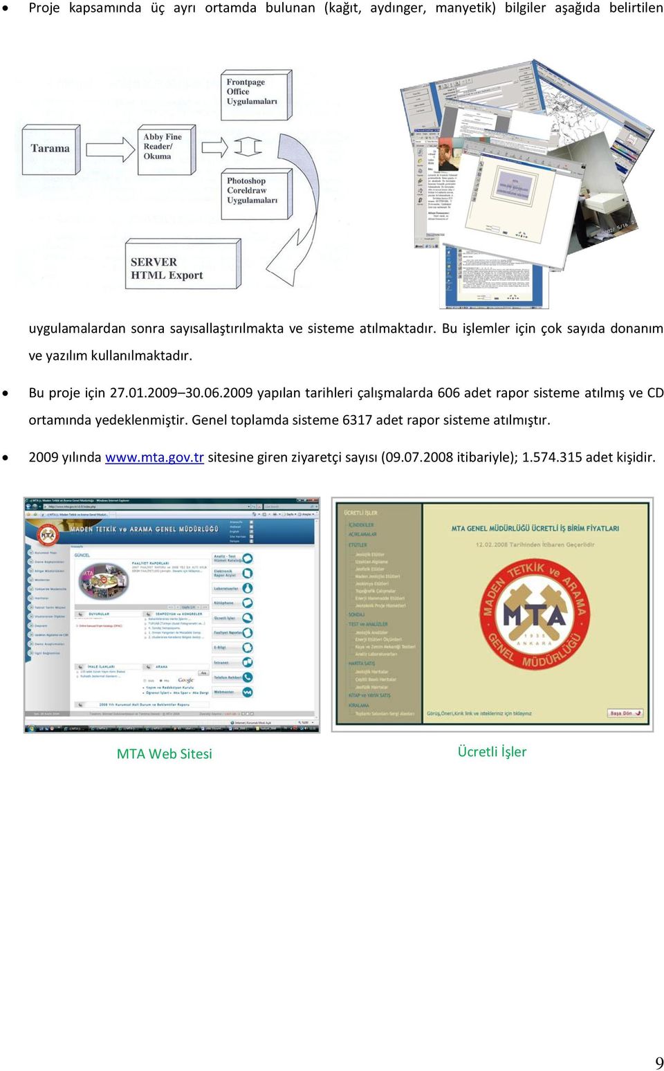 2009 yapılan tarihleri çalışmalarda 606 adet rapor sisteme atılmış ve CD ortamında yedeklenmiştir.