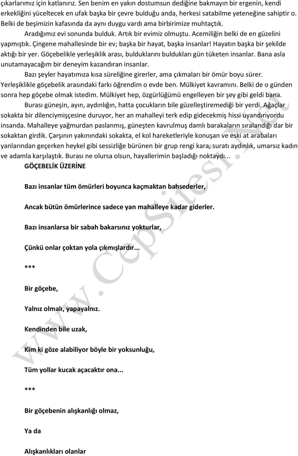 Çingene mahallesinde bir ev; başka bir hayat, başka insanlar! Hayatın başka bir şekilde aktığı bir yer. Göçebelikle yerleşiklik arası, bulduklarını buldukları gün tüketen insanlar.