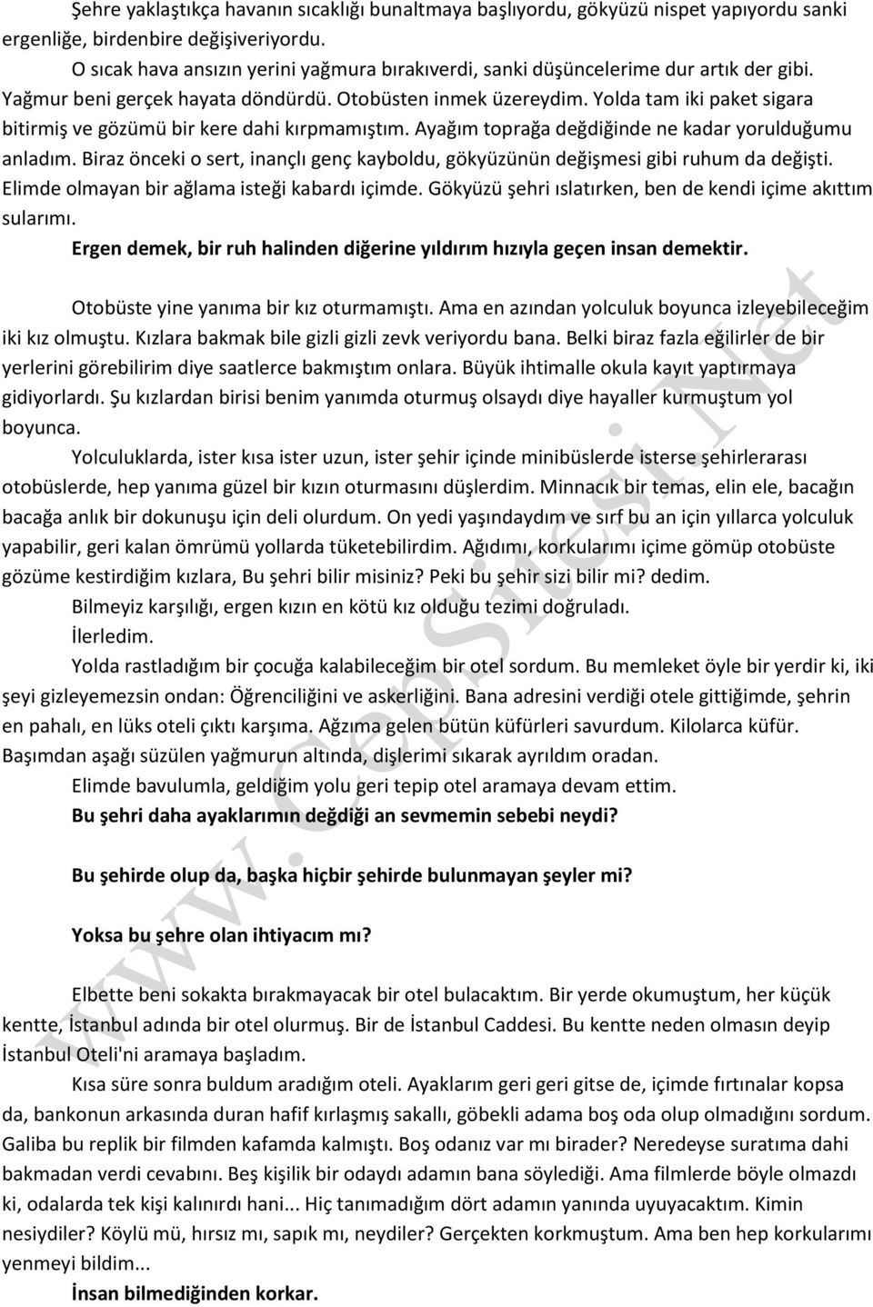 Yolda tam iki paket sigara bitirmiş ve gözümü bir kere dahi kırpmamıştım. Ayağım toprağa değdiğinde ne kadar yorulduğumu anladım.