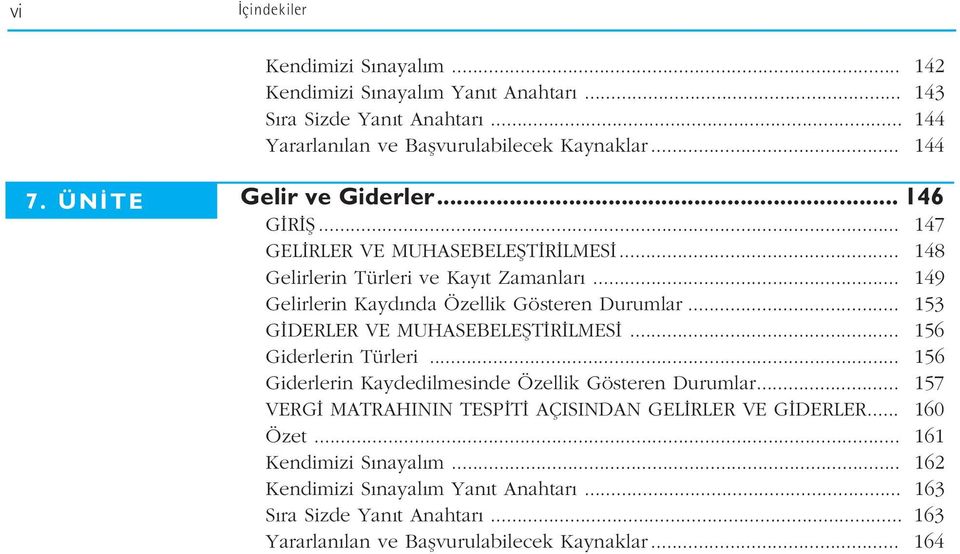 .. 153 G DERLER VE MUHASEBELEfiT R LMES... 156 Giderlerin Türleri... 156 Giderlerin Kaydedilmesinde Özellik Gösteren Durumlar.