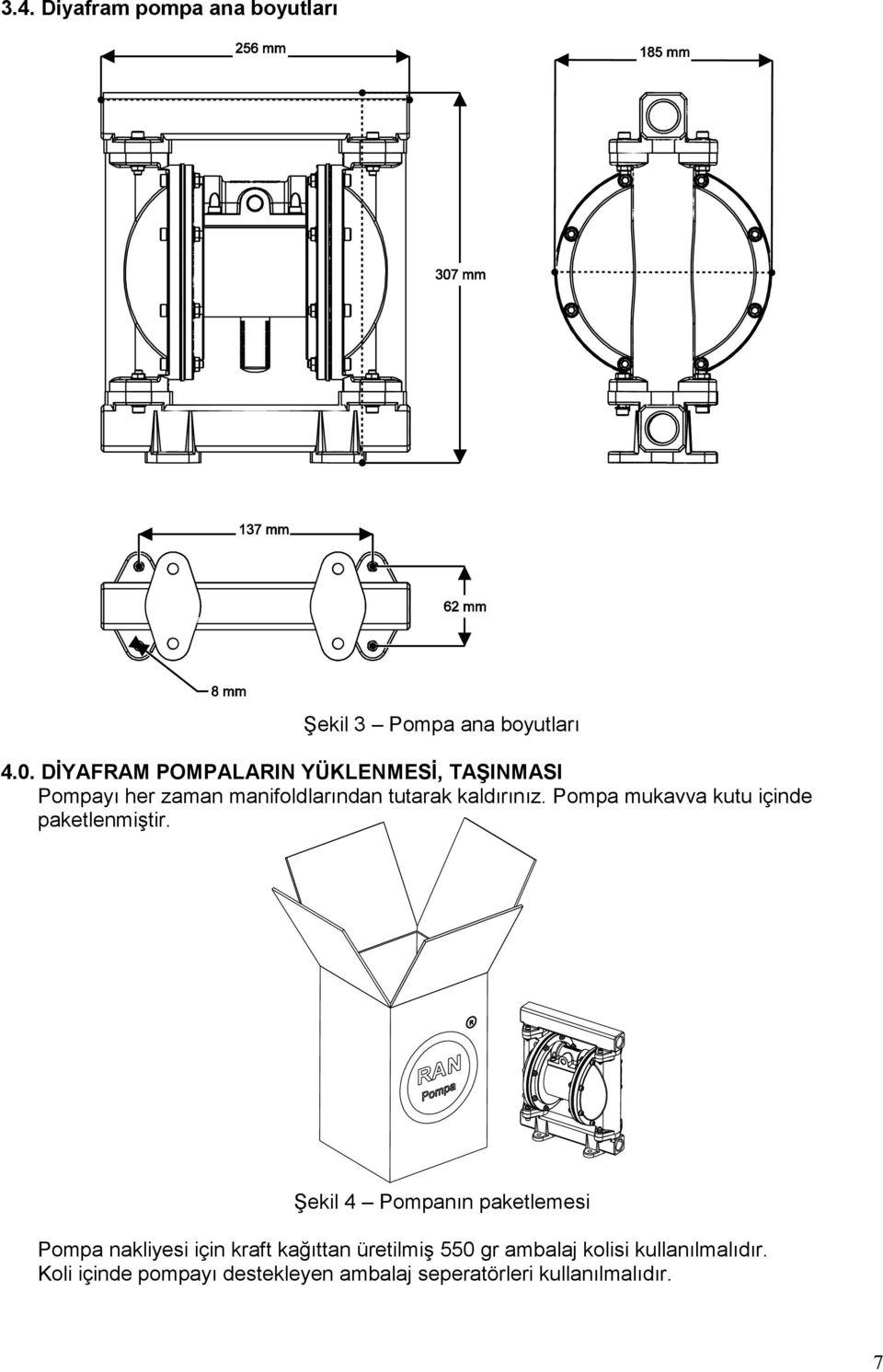 Pompa mukavva kutu içinde paketlenmiştir.