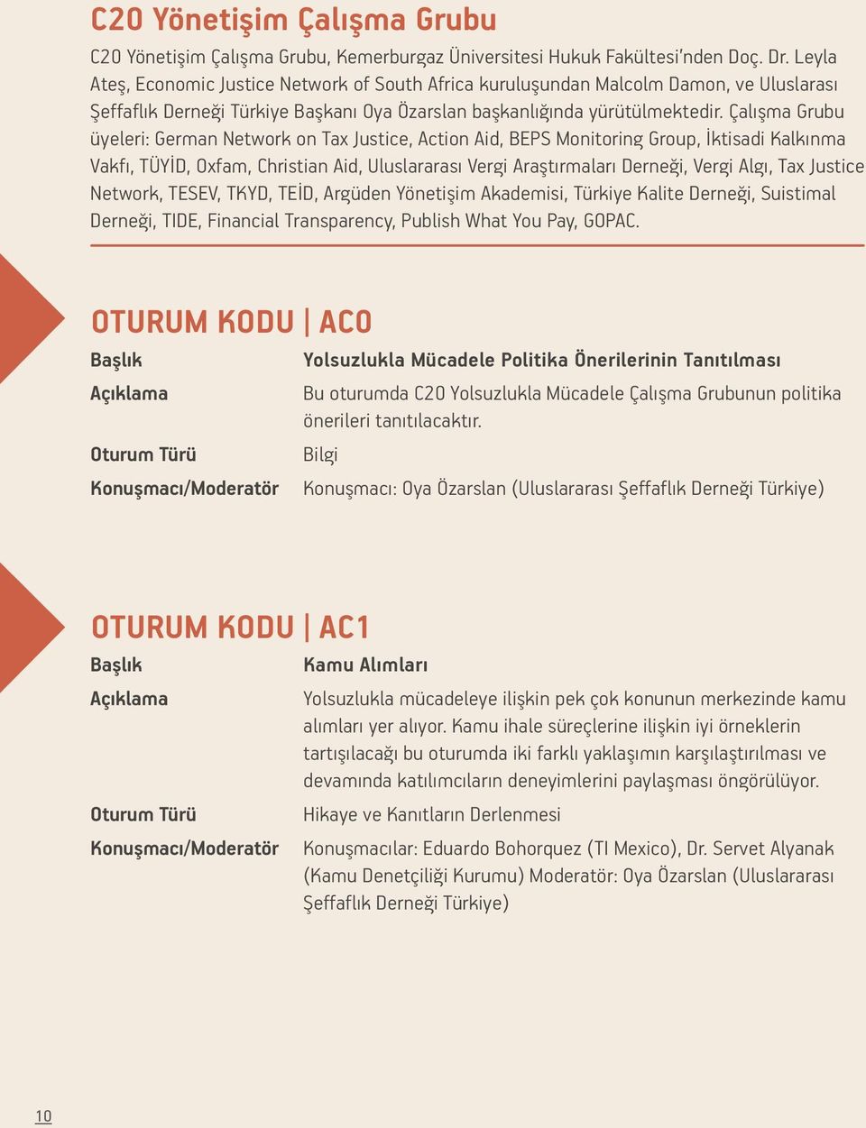 Çalışma Grubu üyeleri: German Network on Tax Justice, Action Aid, BEPS Monitoring Group, İktisadi Kalkınma Vakfı, TÜYİD, Oxfam, Christian Aid, Uluslararası Vergi Araştırmaları Derneği, Vergi Algı,