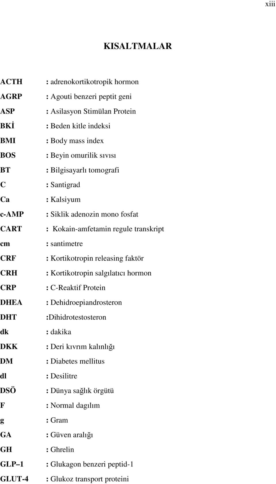 Kokain-amfetamin regule transkript : santimetre : Kortikotropin releasing faktör : Kortikotropin salgılatıcı hormon : C-Reaktif Protein : Dehidroepiandrosteron :Dihidrotestosteron :