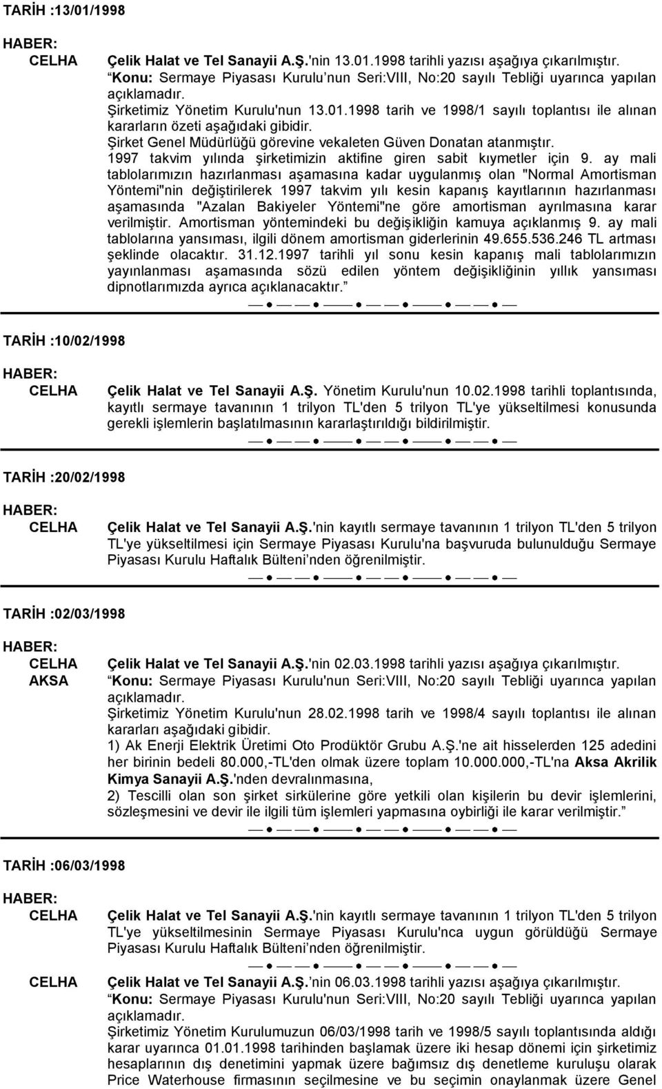 1997 takvim yılında Ģirketimizin aktifine giren sabit kıymetler için 9.