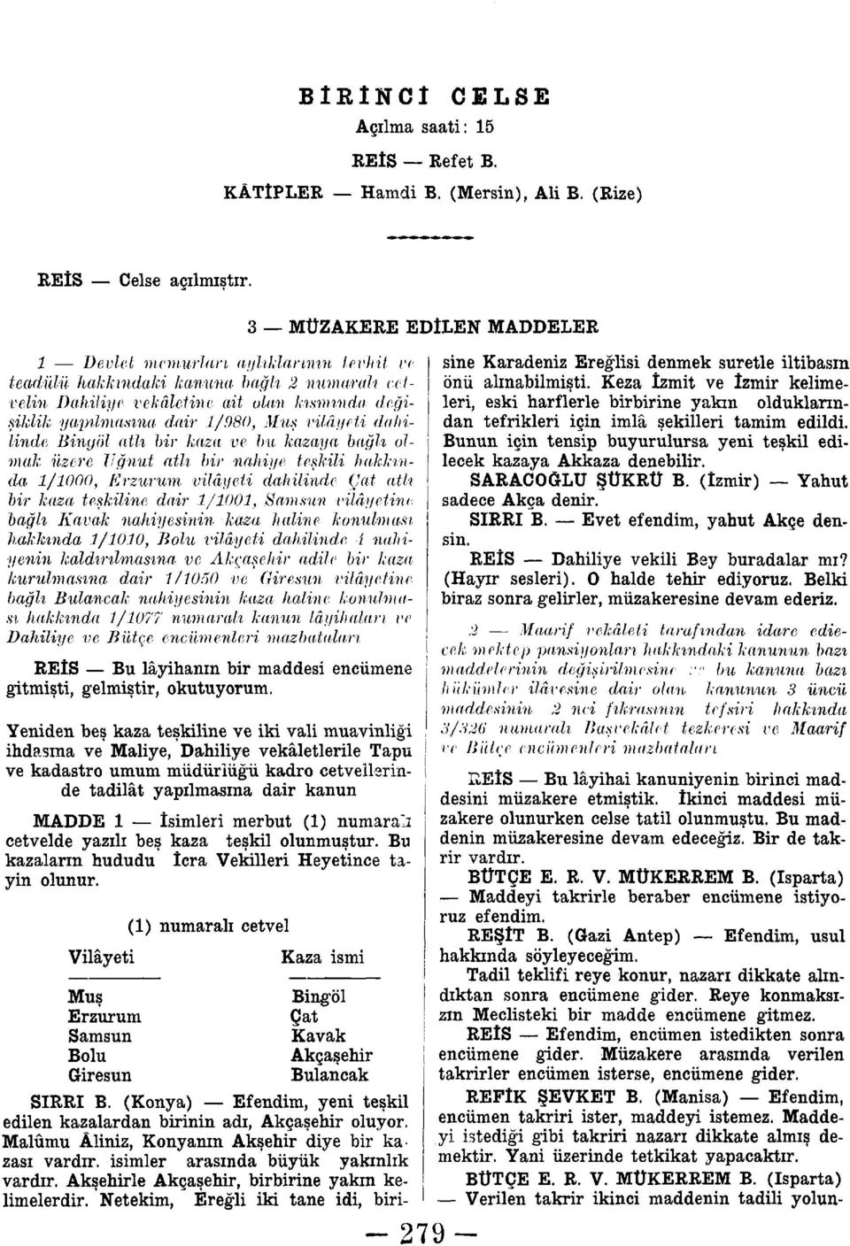 bir kaza ve bu kazaya bağlı olmak üzere llğnut atlı bir nahiye teşkili hakkında /000, Erzurum vilâyeti dahilinde Çat atlı bir kaza teşkiline dair /00, Samsun vilâyetine bağlı Kavak nahiyesinin kaza