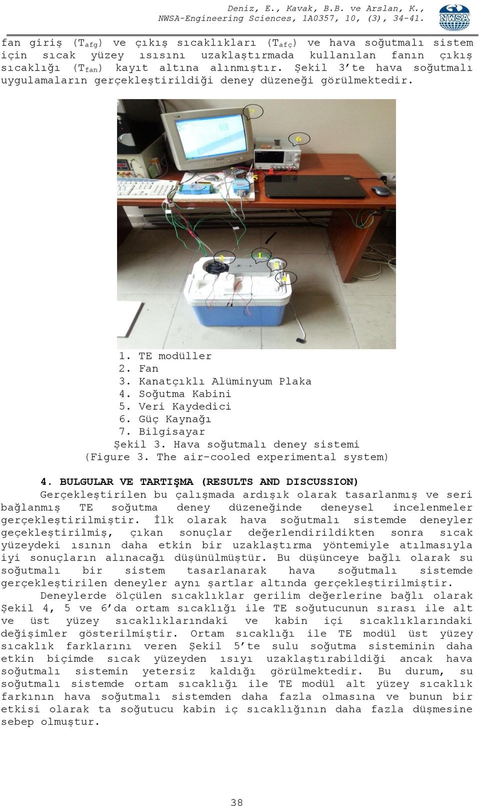 Bilgisayar Şekil 3. Hava soğutmalı deney sistemi (Figure 3. The air-cooled experimental system) 4.