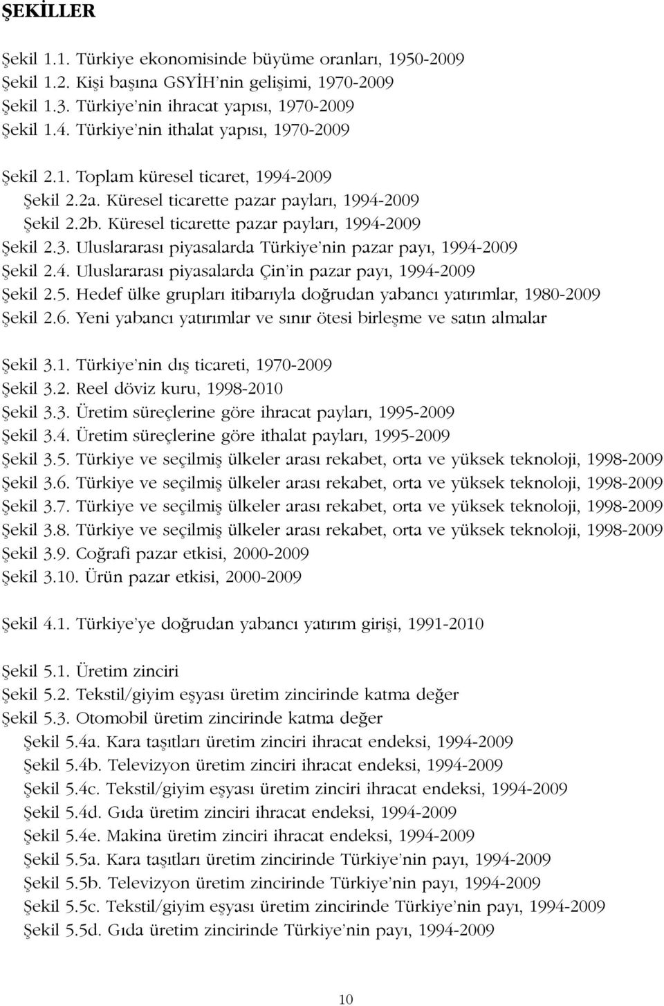 Küresel ticarette pazar payları, 1994-2009 Şekil 2.3. Uluslararası piyasalarda Türkiye nin pazar payı, 1994-2009 Şekil 2.4. Uluslararası piyasalarda Çin in pazar payı, 1994-2009 Şekil 2.5.