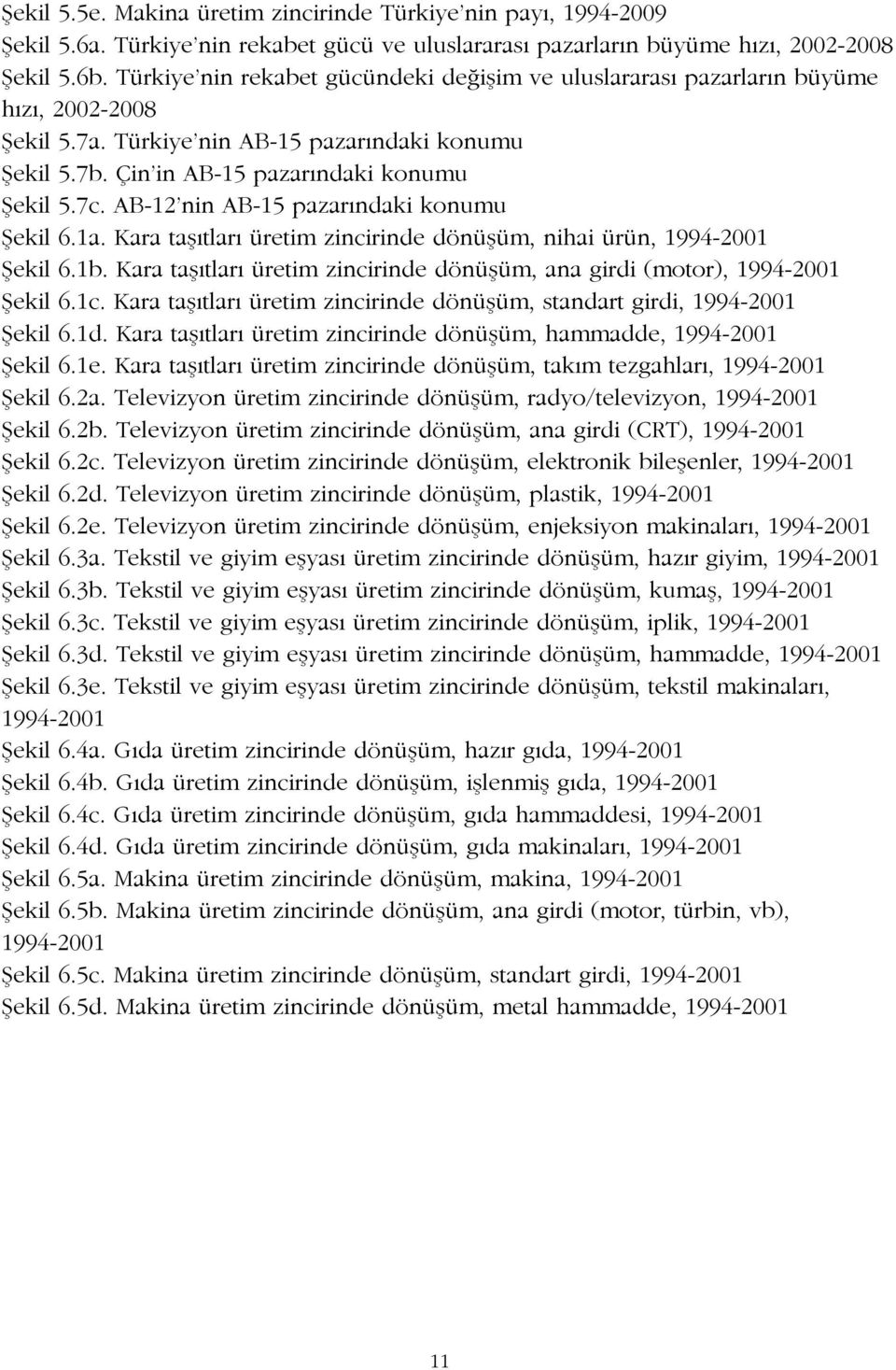 AB-12 nin AB-15 pazarındaki konumu Şekil 6.1a. Kara taşıtları üretim zincirinde dönüşüm, nihai ürün, 1994-2001 Şekil 6.1b.