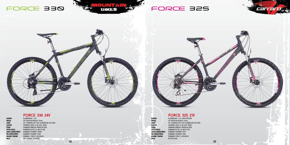 FCM131 42X34X24 SELLE ROYAL 2058HRN FORCE 325 21V 26 SUNTOUR M3020 75mm 26 CARRARO ÇİFT KAT ALÜMİNYUM 32H DİSK CARRARO 26X2.