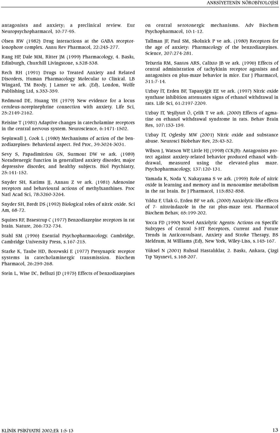 Rech RH (1991) Drugs to Treated Anxiety and Related Disorders, Human Pharmacology Molecular to Clinical. LB Wingard, TM Brody, J Larner ve ark. (Ed), London, Wolfe Publishing Ltd, s.353-359.