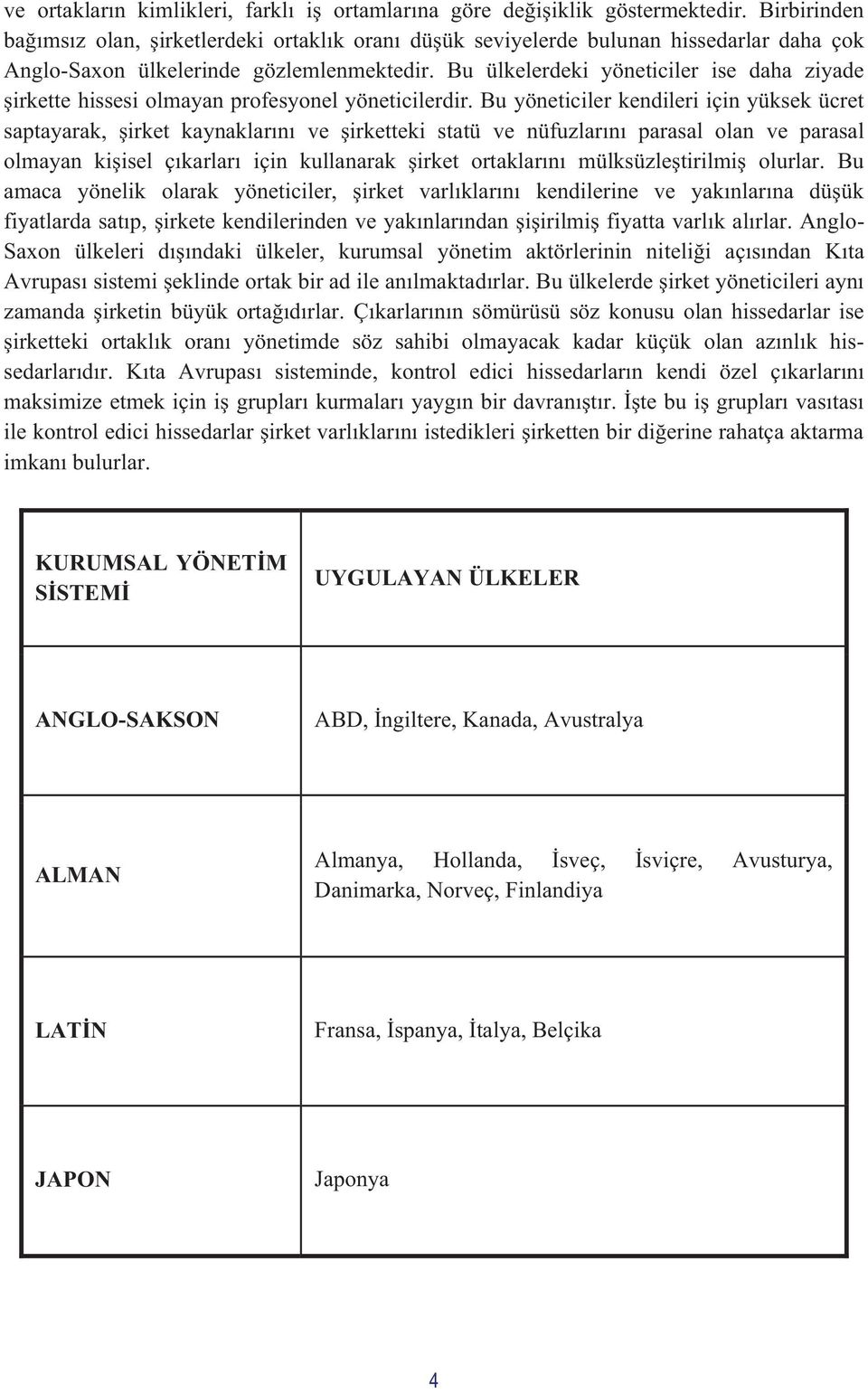 Bu ülkelerdeki yöneticiler ise daha ziyade şirkette hissesi olmayan profesyonel yöneticilerdir.