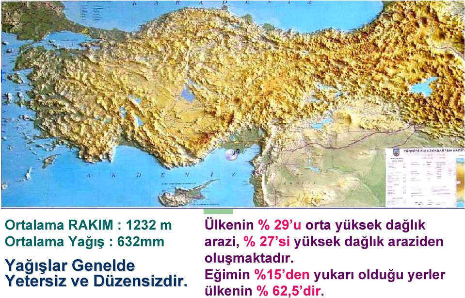 D Ülkenin % 29 u orta yüksek dağlık arazi, % 27 si yüksek