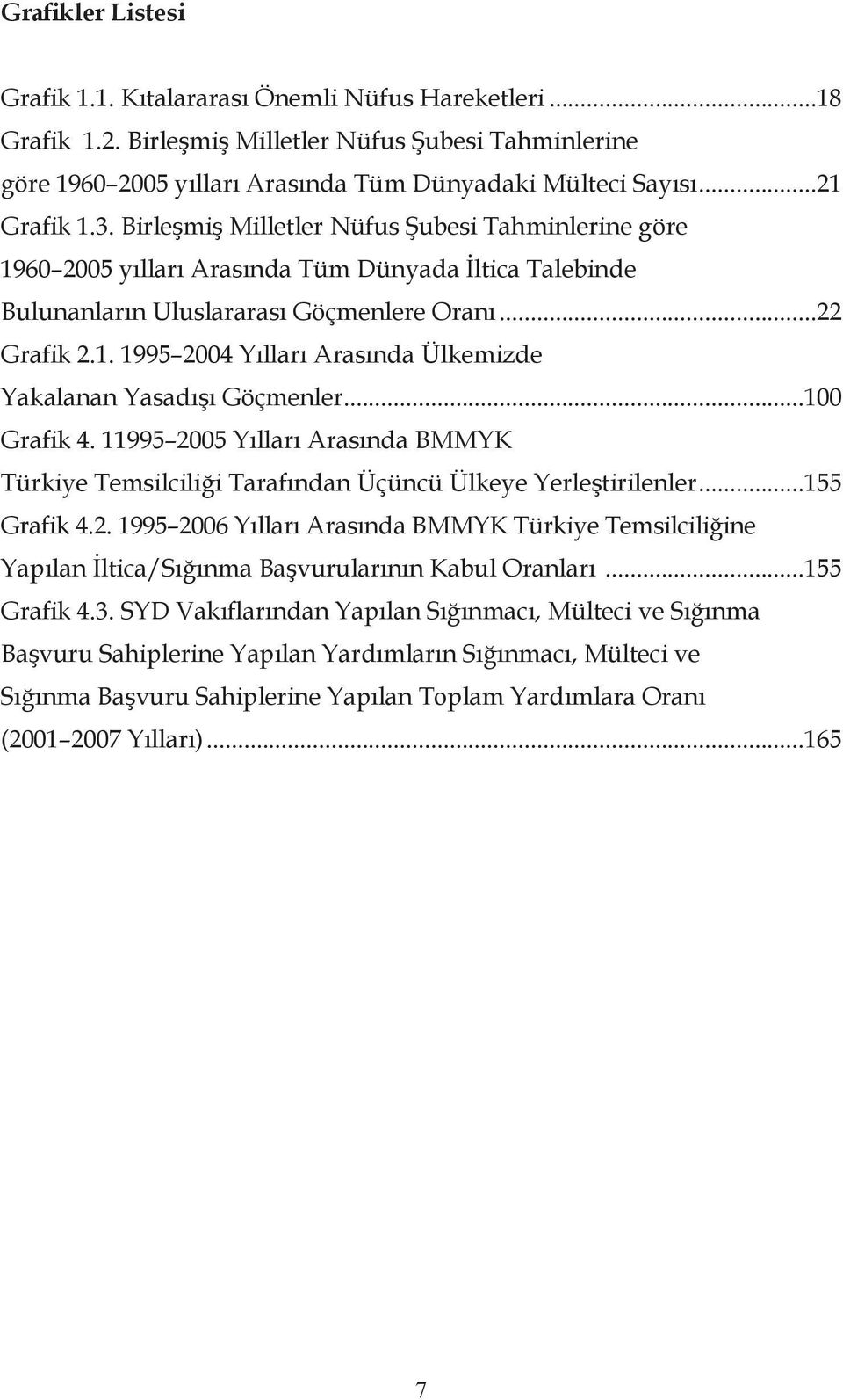 ..100 Grafik 4. 11995 2005 Yılları Arasında BMMYK Türkiye Temsilciliği Tarafından Üçüncü Ülkeye Yerleştirilenler...155 Grafik 4.2. 1995 2006 Yılları Arasında BMMYK Türkiye Temsilciliğine Yapılan İltica/Sığınma Başvurularının Kabul Oranları.