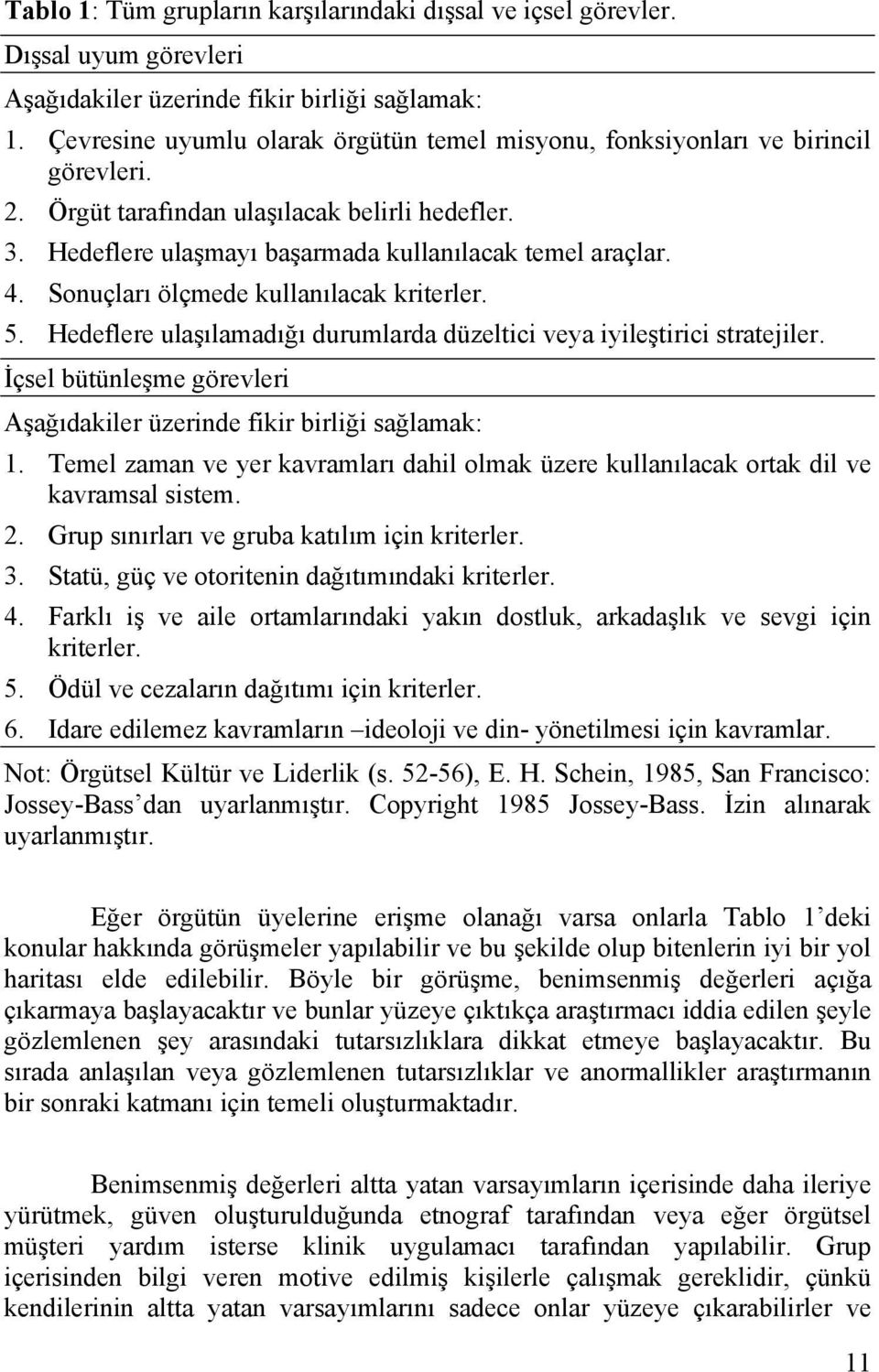 Sonuçları ölçmede kullanılacak kriterler. 5. Hedeflere ulaşılamadığı durumlarda düzeltici veya iyileştirici stratejiler. İçsel bütünleşme görevleri Aşağıdakiler üzerinde fikir birliği sağlamak: 1.