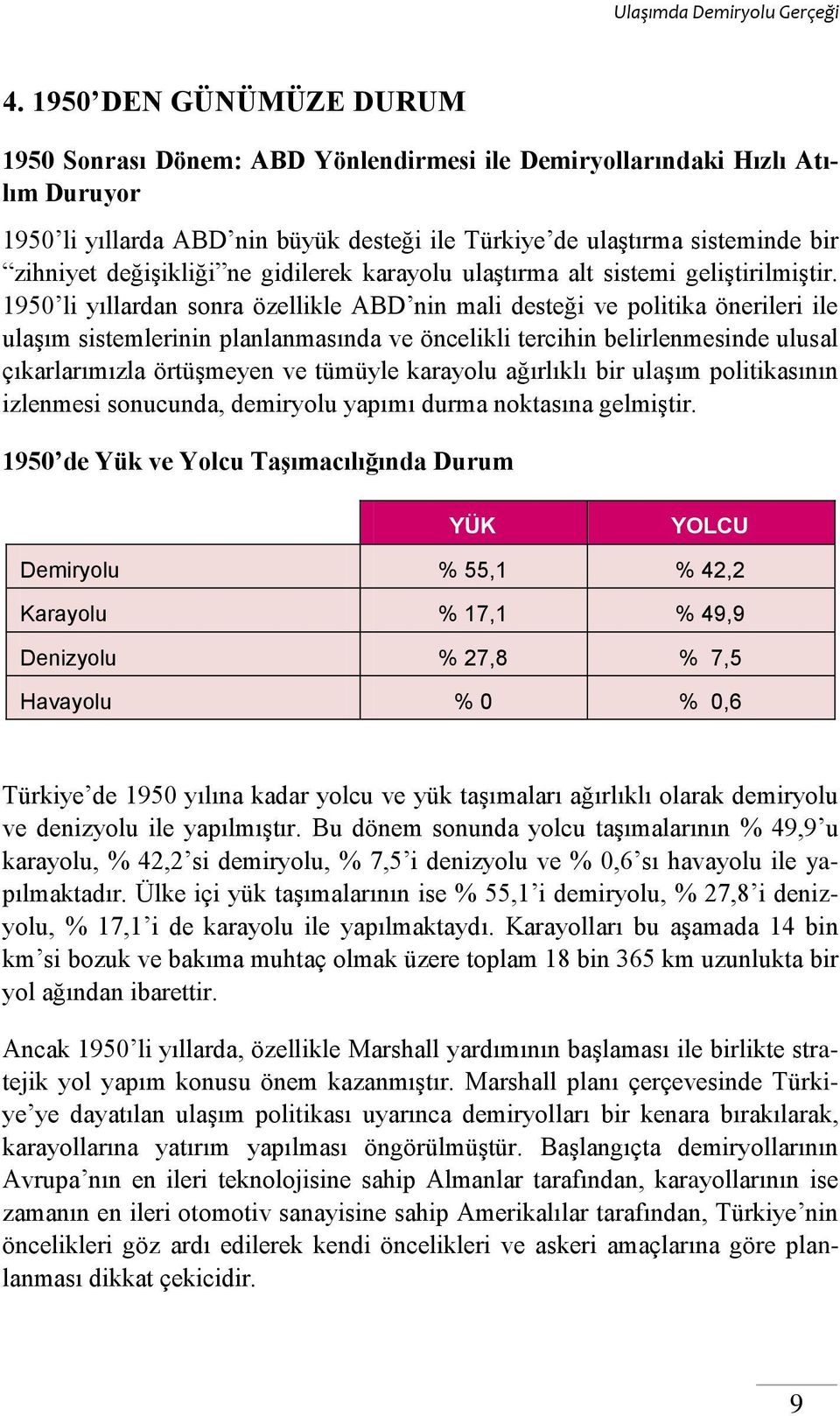 1950 li yıllardan sonra özellikle ABD nin mali desteği ve politika önerileri ile ulaşım sistemlerinin planlanmasında ve öncelikli tercihin belirlenmesinde ulusal çıkarlarımızla örtüşmeyen ve tümüyle