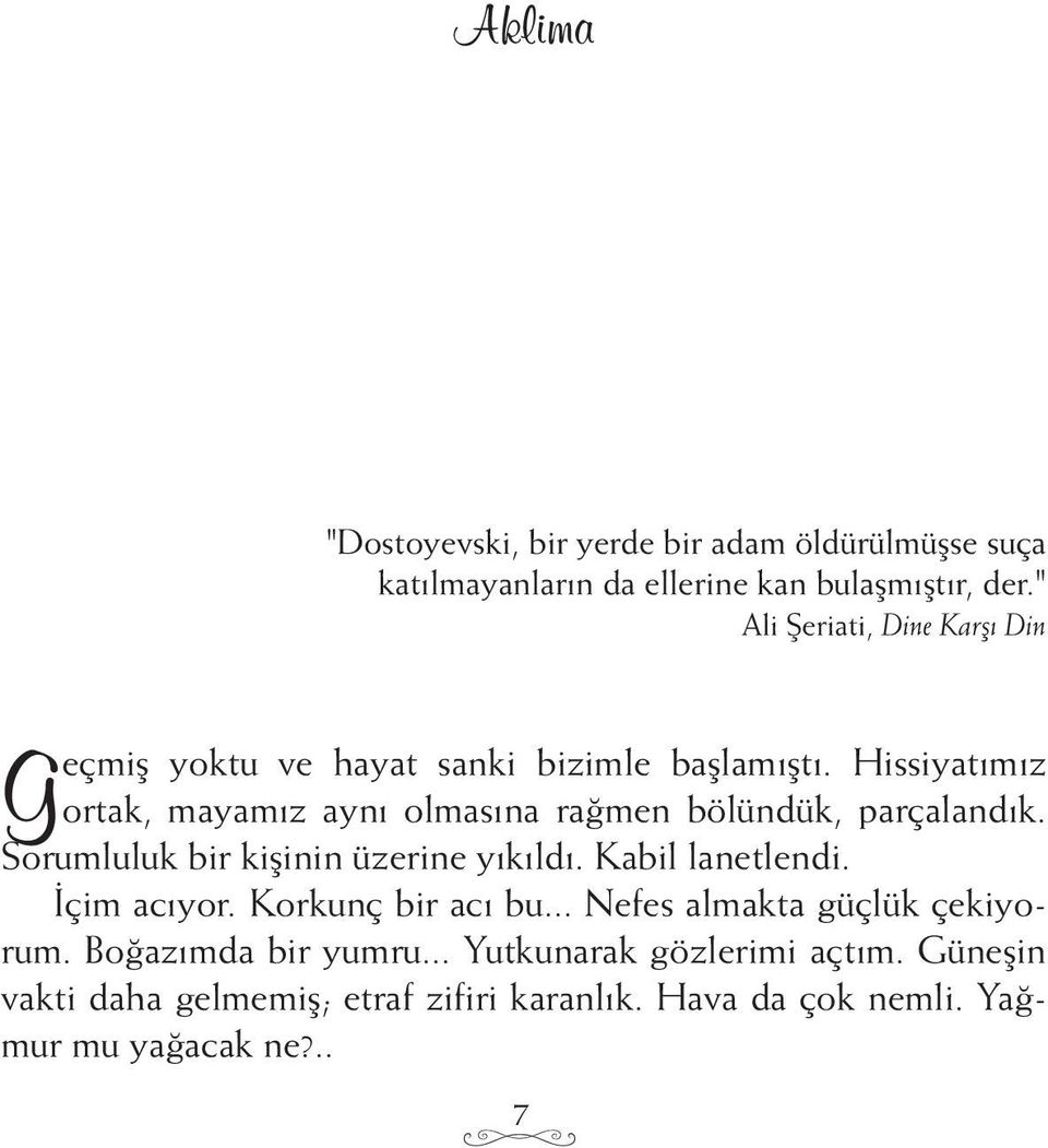 Hissiyatımız ortak, mayamız aynı olmasına rağmen bölündük, parçalandık. Sorumluluk bir kişinin üzerine yıkıldı. Kabil lanetlendi.