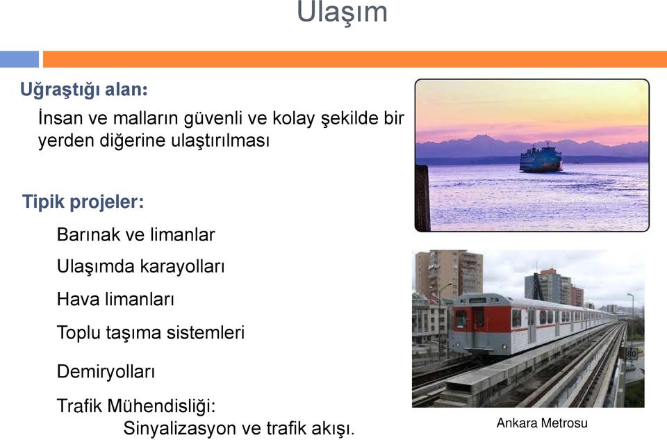 limanlar Ulaşımda karayolları Hava limanları Toplu taşıma sistemleri