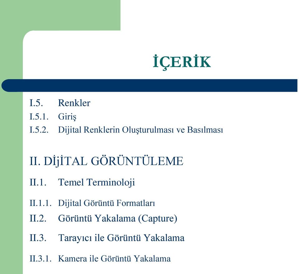 DİjİTAL GÖRÜNTÜLEME II.1. Temel Terminoloji II.1.1. Dijital Görüntü Formatları II.